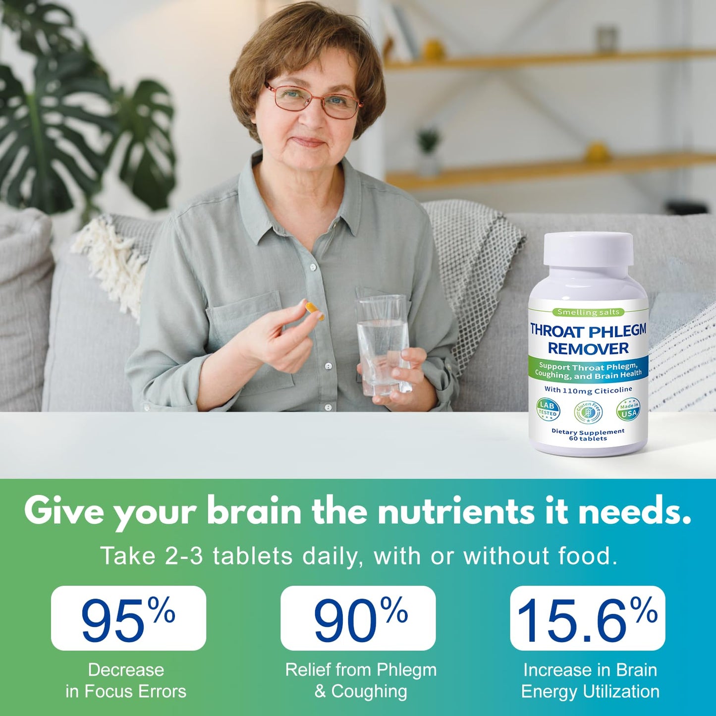 QUBIT Throat Phlegm Support Citicoline Supplement Capsules, 60 Capsules