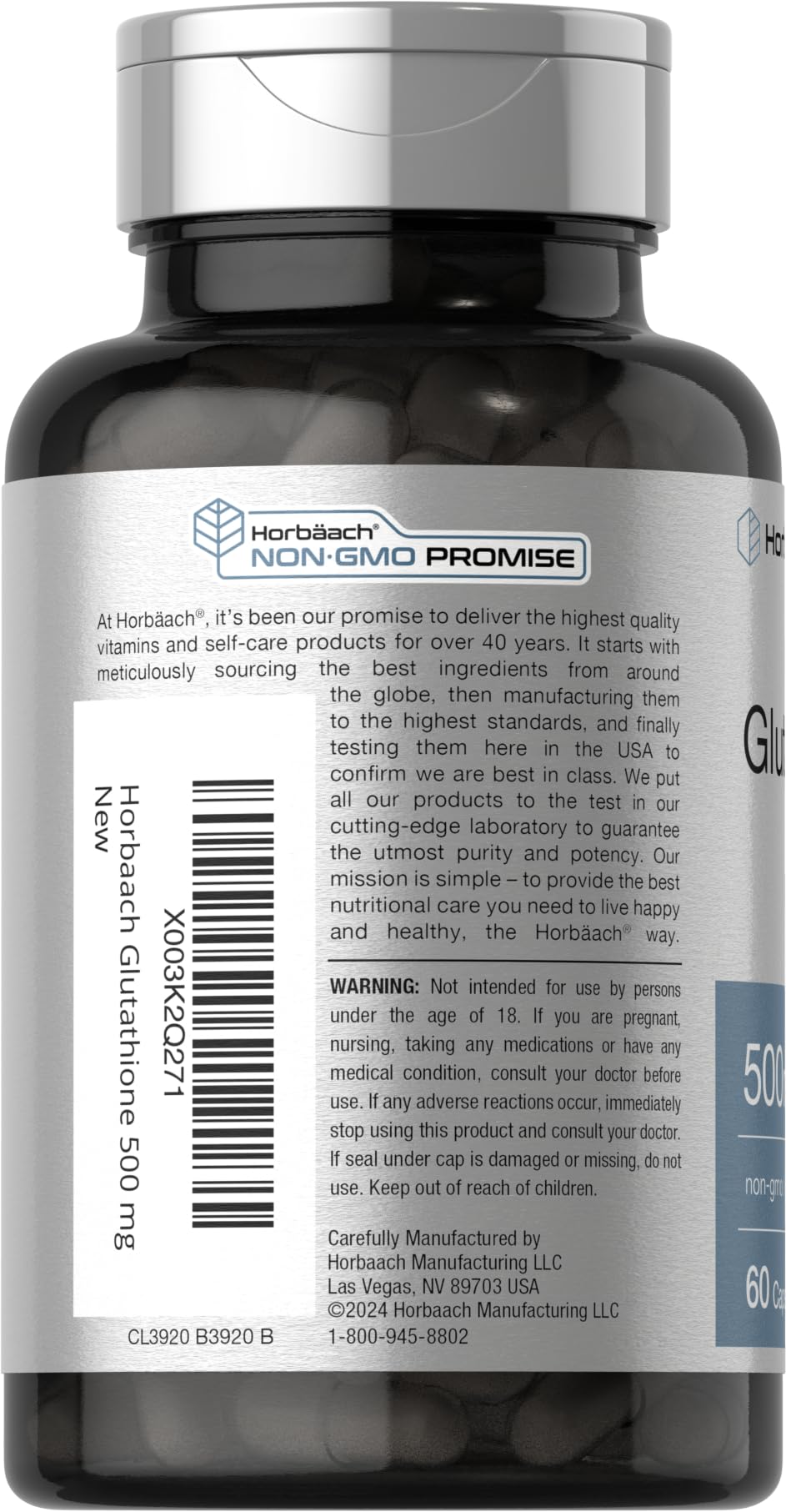 Horbäach Glutathione 500mg Capsule, 60 Count