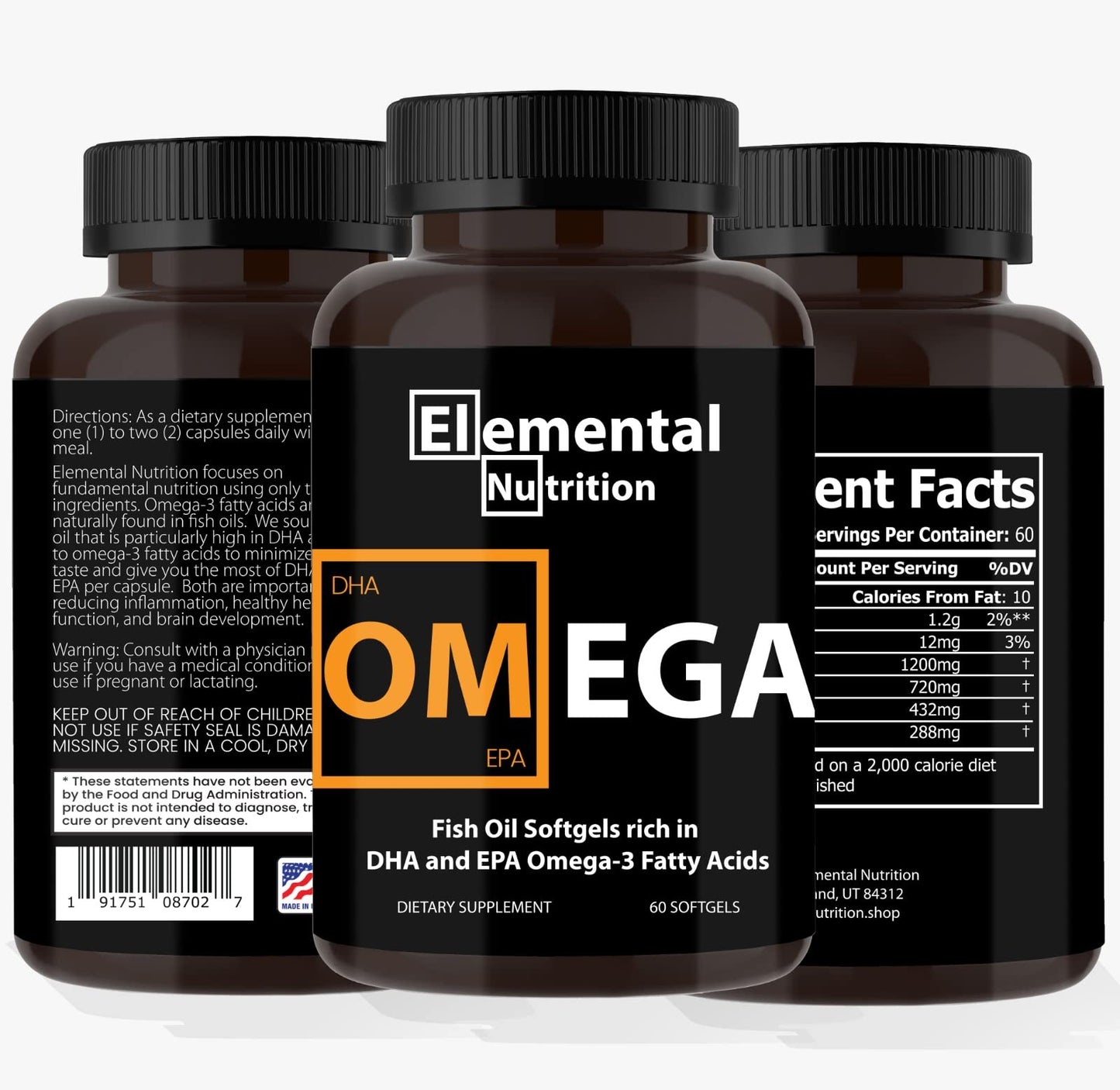 Elemental Nutrition Omega-3 from Fish Oils Softgels, 60 Softgels