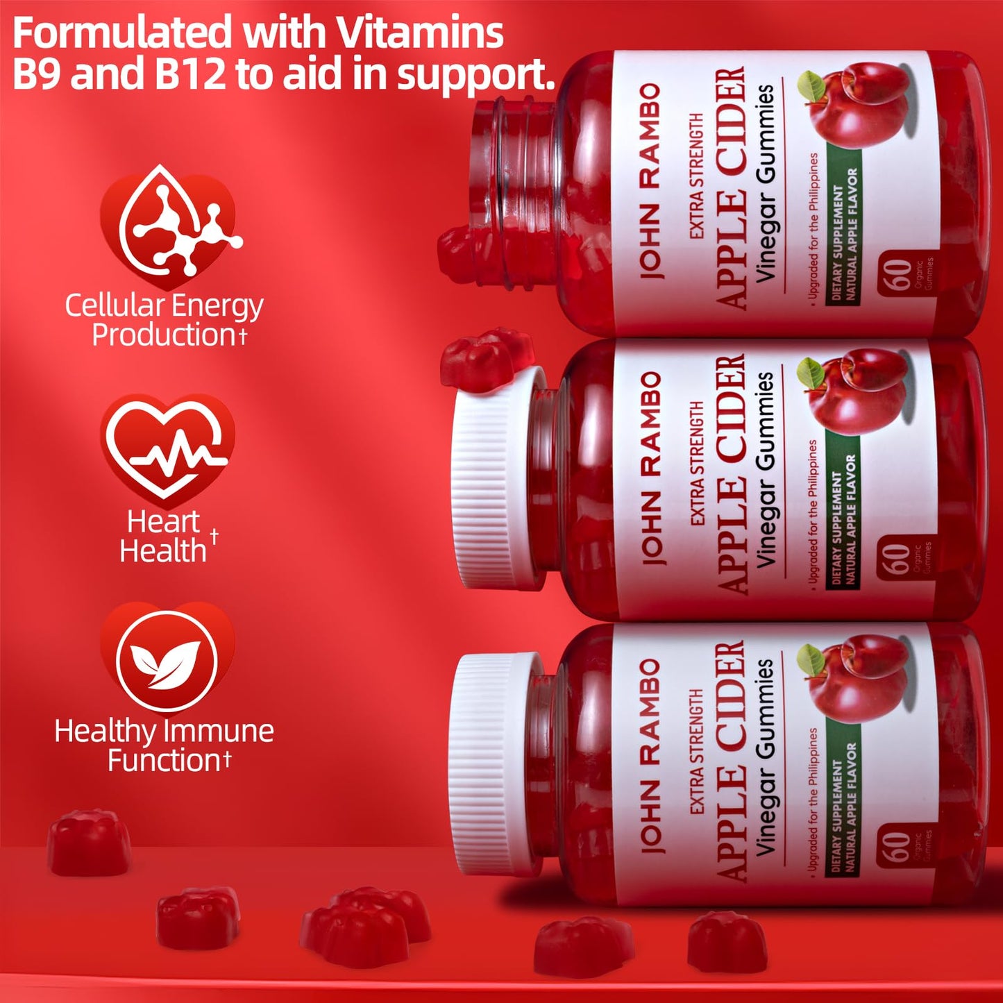 JOHN RAMBO Apple Cider Vinegar Gummies for Gut Health Capsule 60 Capsules