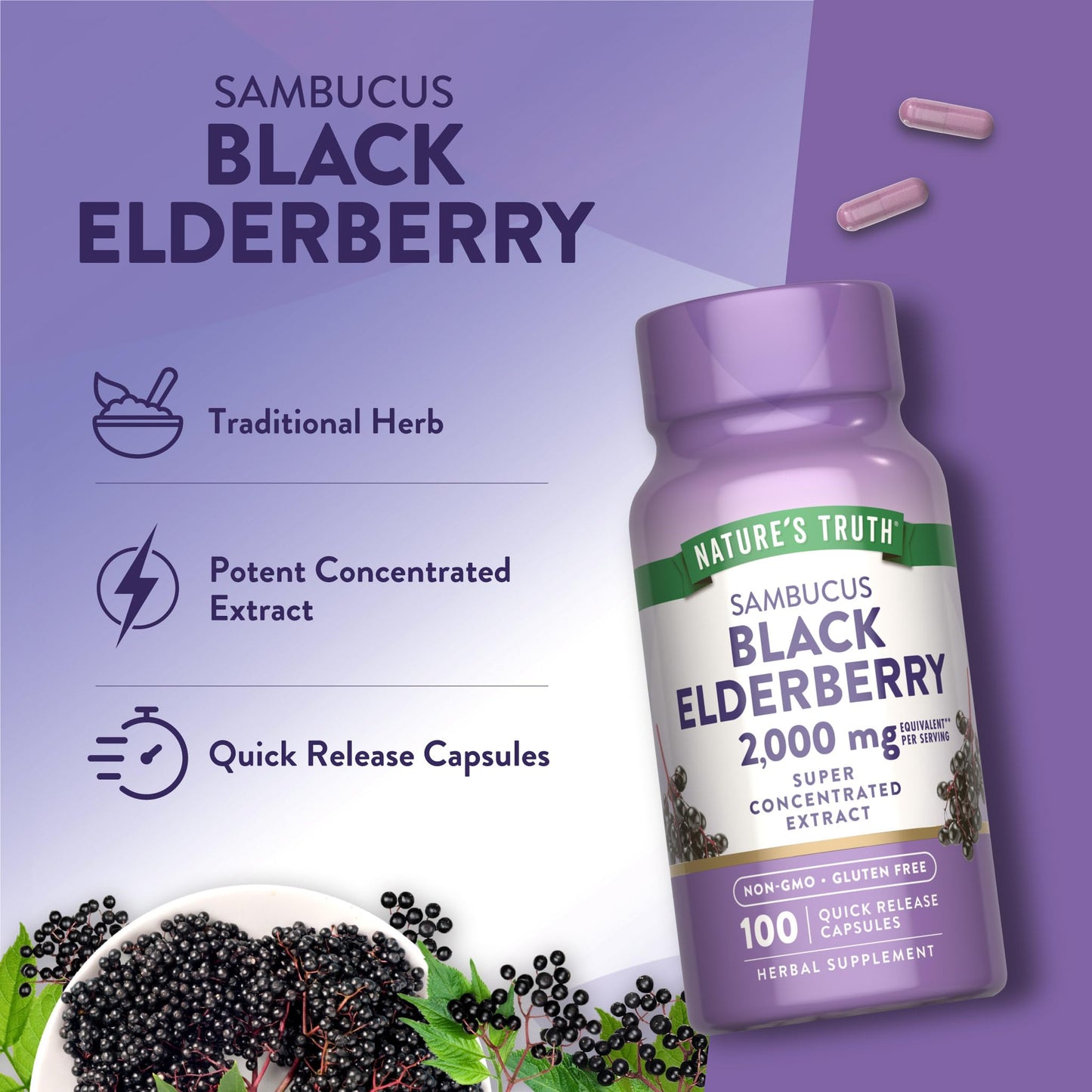 Nature's Truth Black Elderberry Capsules 100 Count