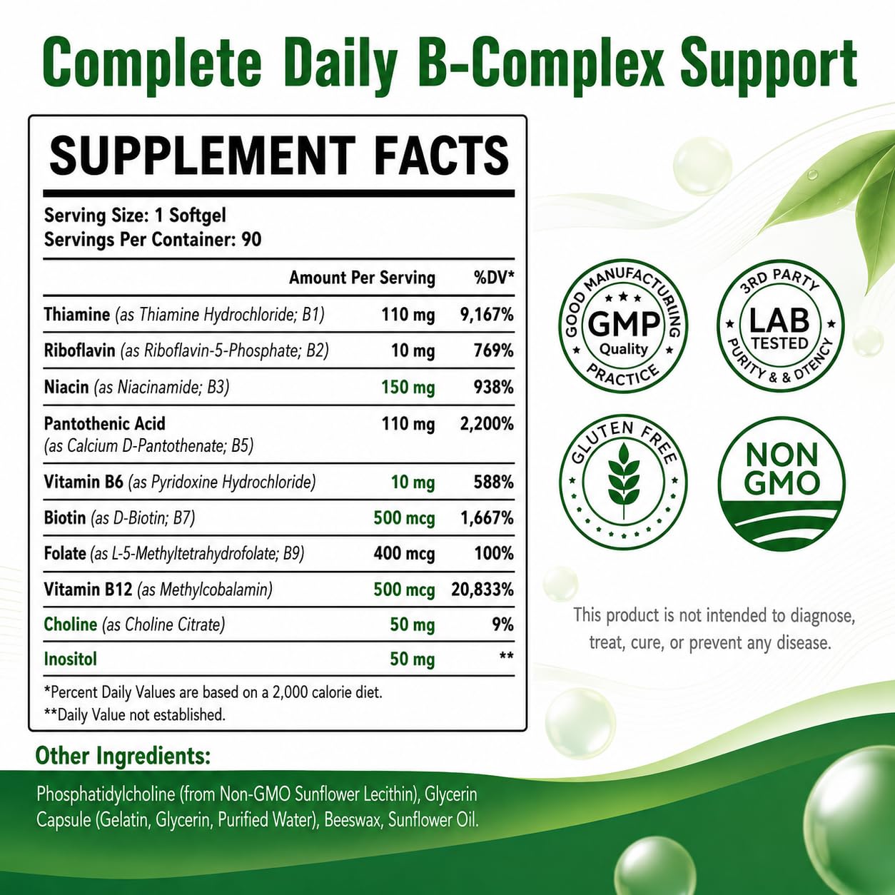 Franguly Methylated B Complex Capsule, Liposomal 5-MTHF & Methylated B12, Energy & Mood Support, 60 Capsules