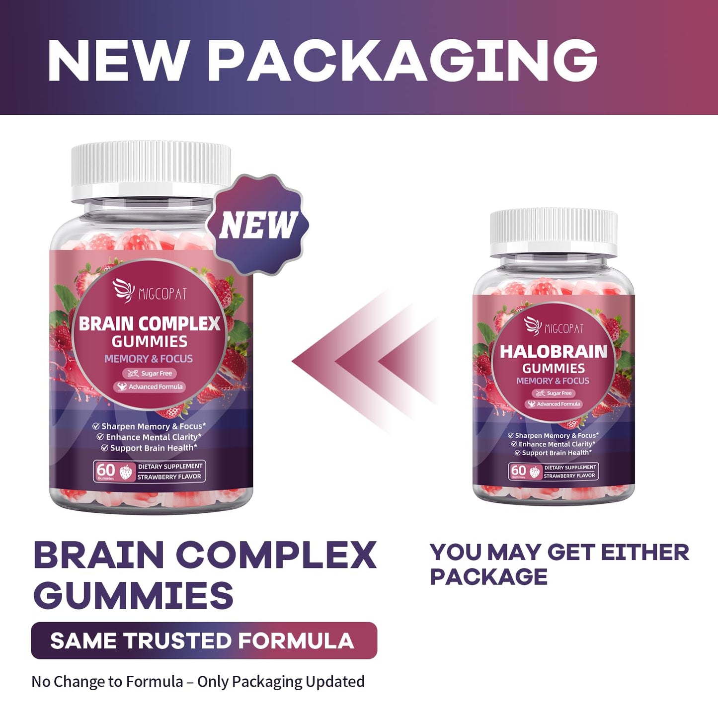 Migcopat Brain Supplements for Memory & Focus – Nootropic Gummies, 60 Count