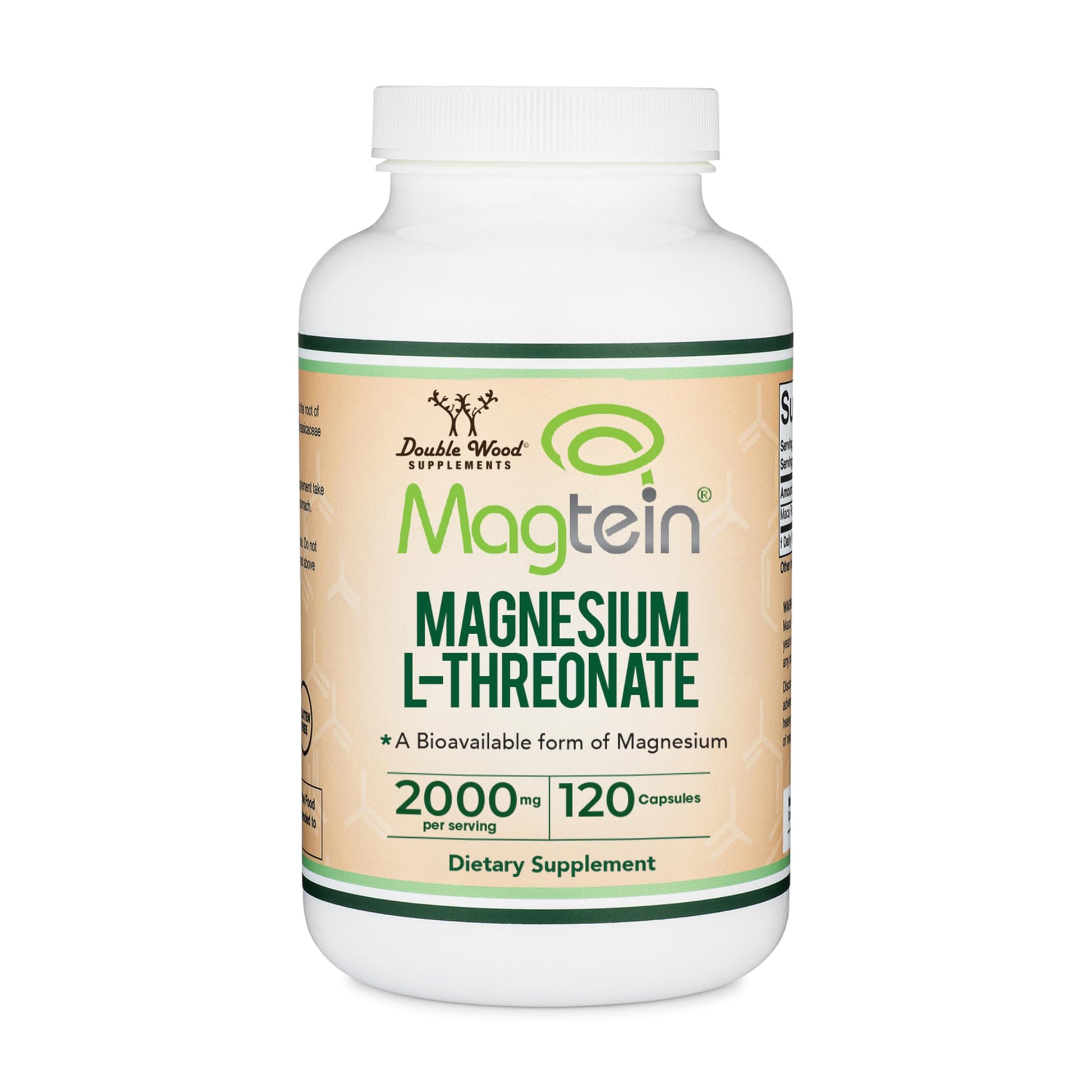 Double Wood Supplements Magnesium L Threonate Magtein Capsules, 120 Count
