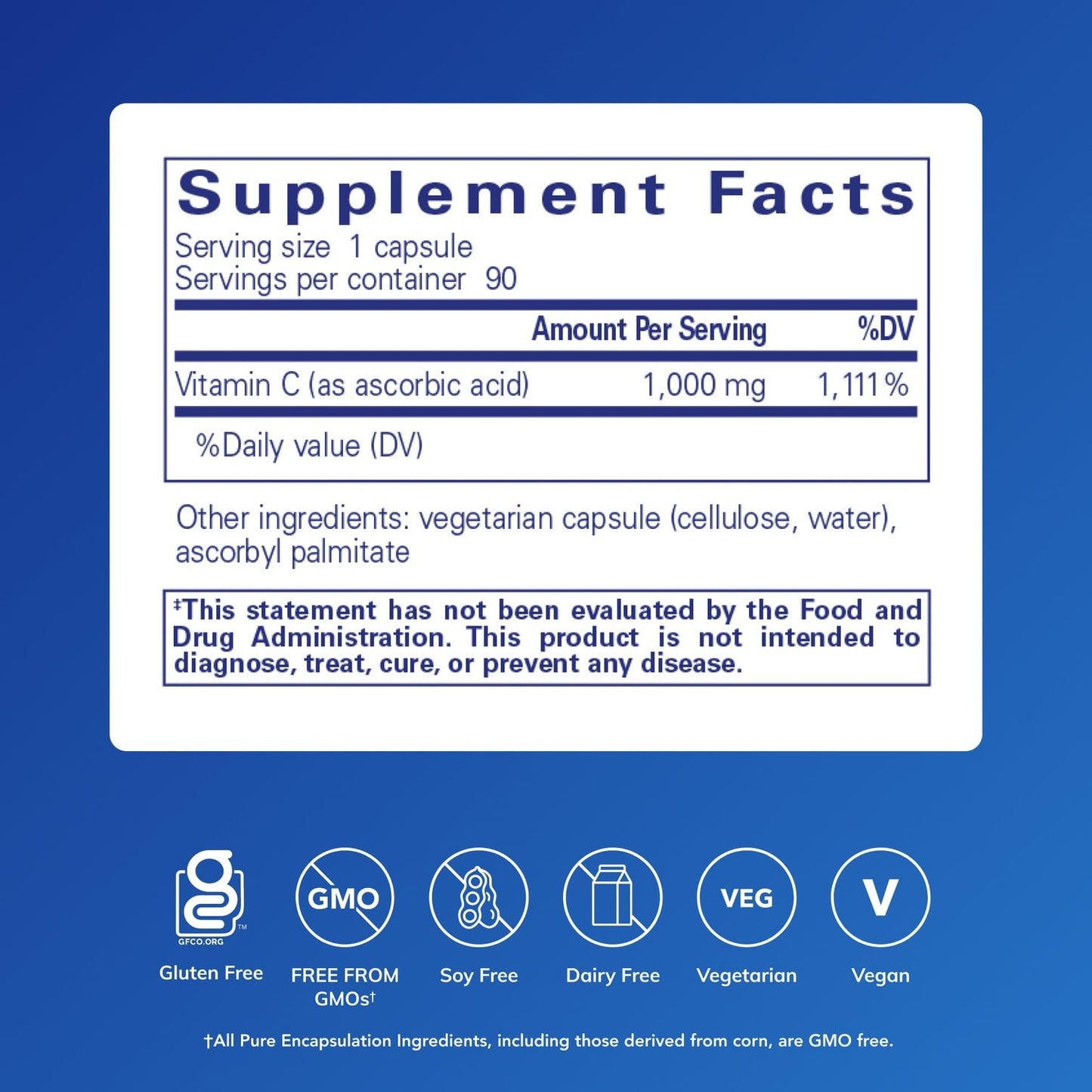 Pure Encapsulations Ascorbic Acid Capsules 1000 mg, 90 Capsules