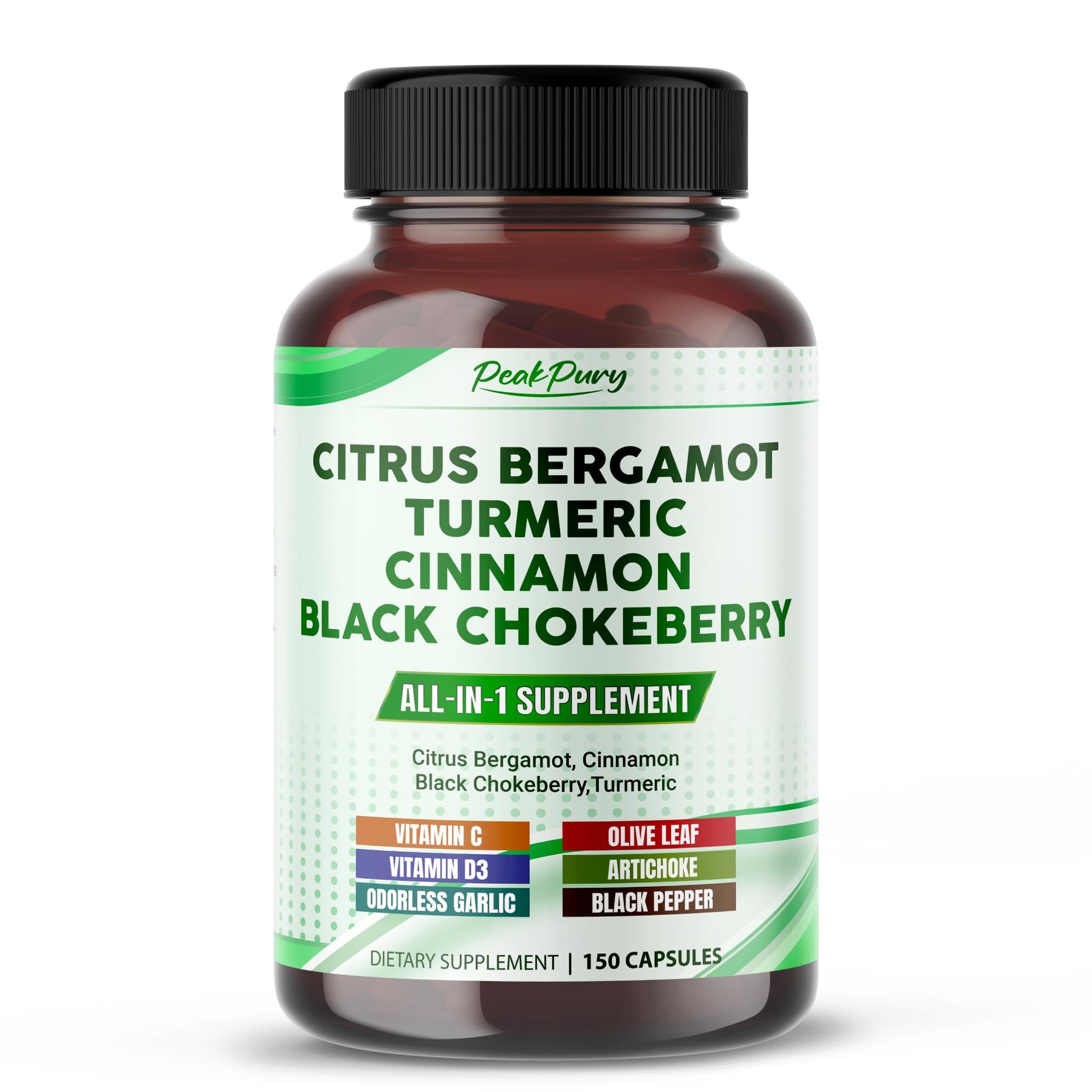 PEAKPURY Citrus Bergamot Cinnamon Black Chokeberry Turmeric Capsule, 150 Count