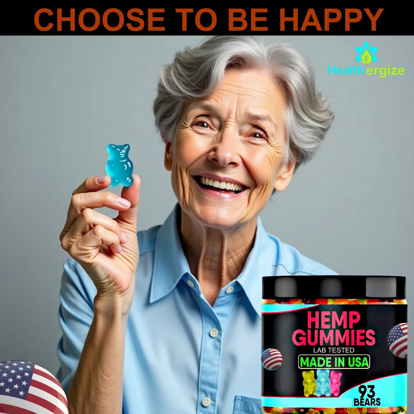 Healthergize Hemp Gummies Sleep Edibles for Relaxation-Calm and Peace Hempseed Oil Gummy Bears Candy, 93 Capsules