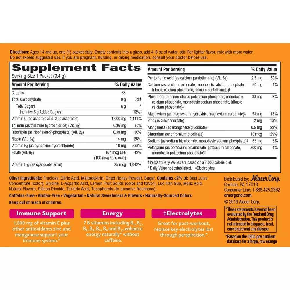 Alacer Emergen-C Pink Lemonade Tablet, 30 Packets
