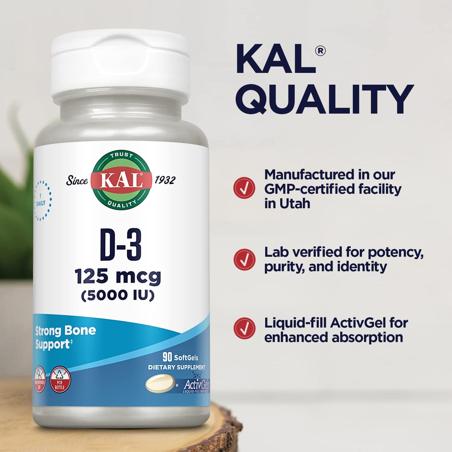 KAL Vitamin D3 5000 IU Softgels 90 Softgels