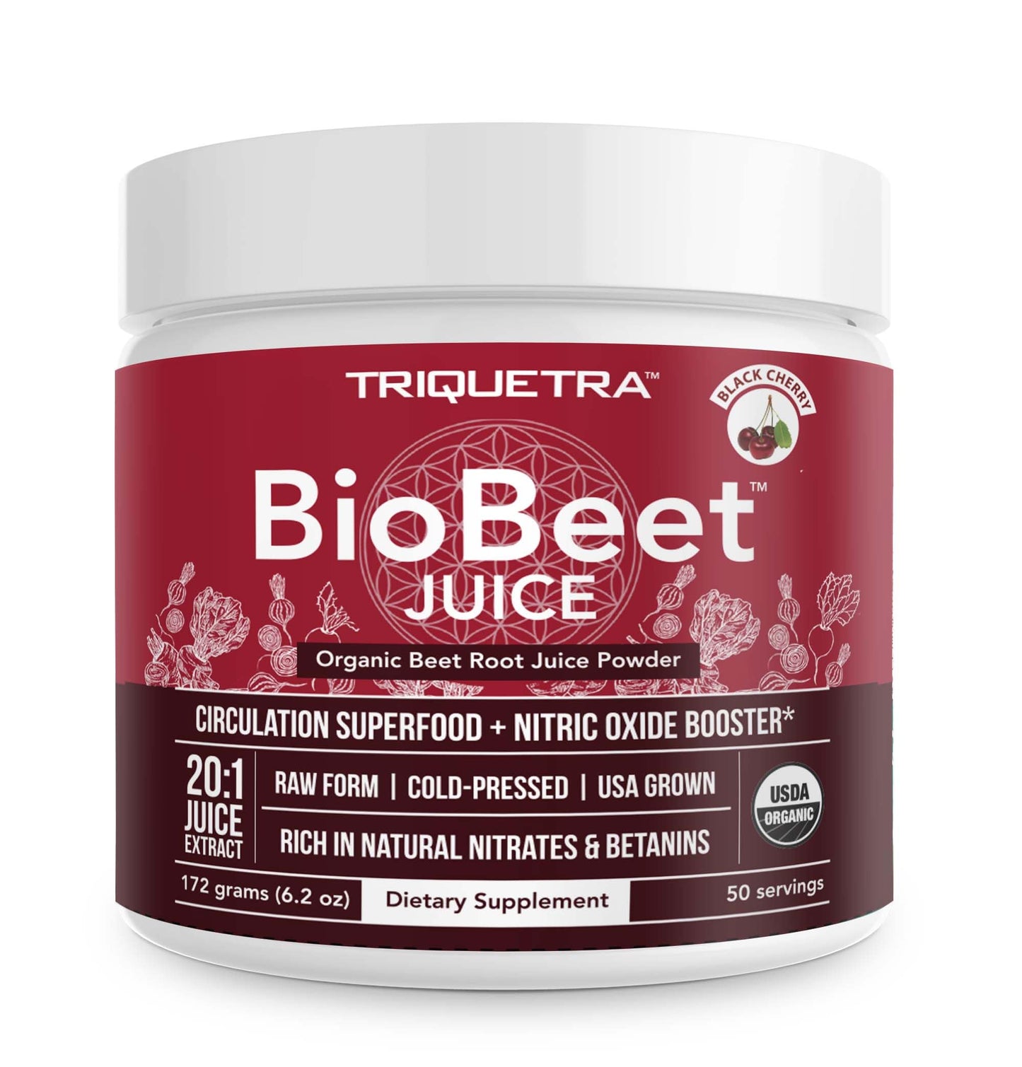 Triquetra Health BioBeet Beet Juice Powder Black Cherry Flavor, 6.2 Ounce