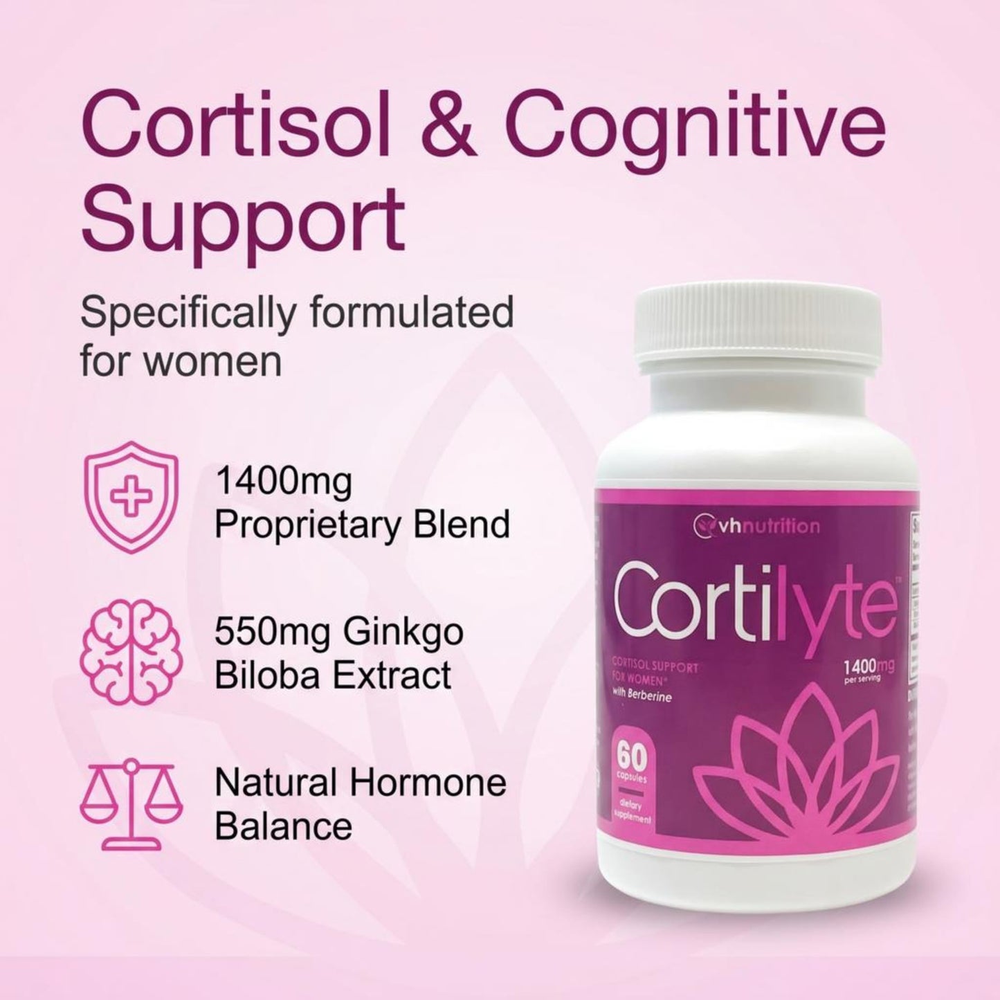 VH Nutrition CortiLyte with Ginkgo Biloba Capsules 60 Count