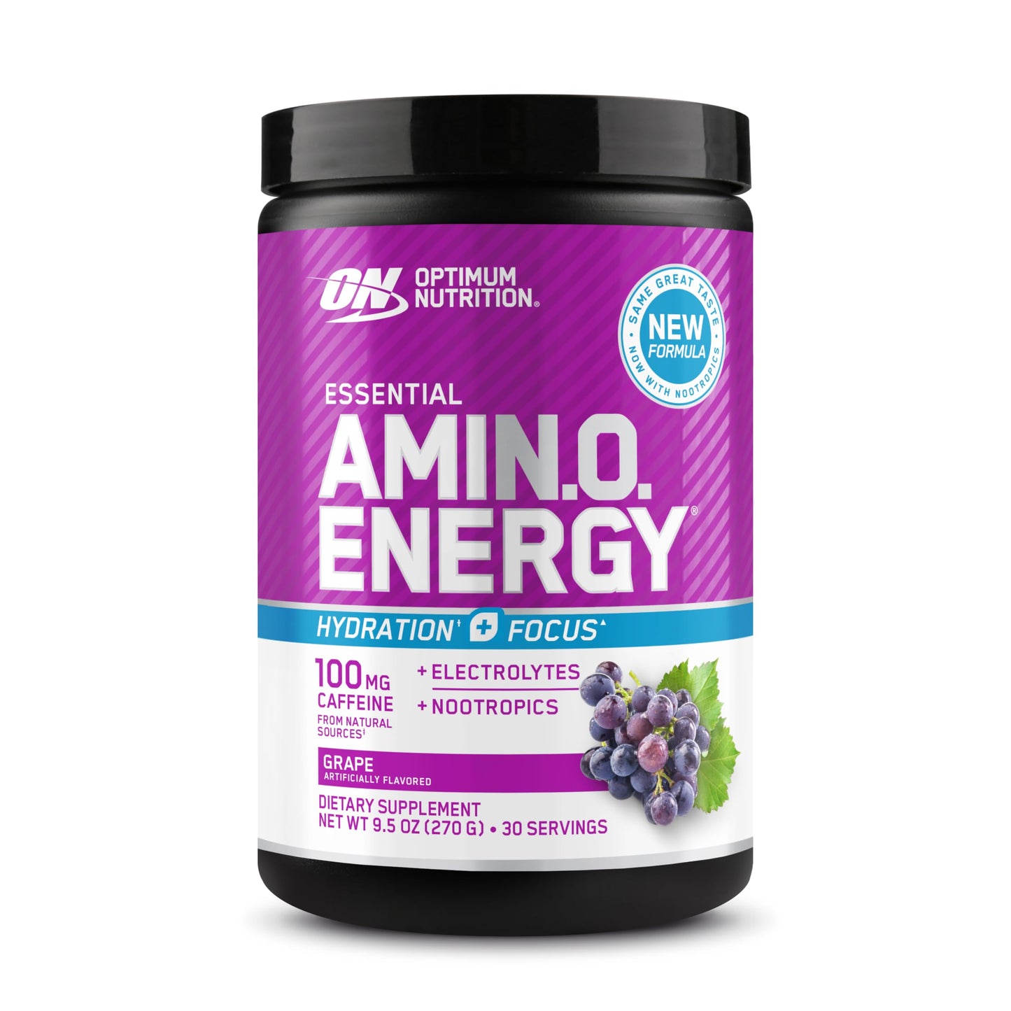 Optimum Nutrition Amino Energy Powder Plus Focus, Grape, 9.5 Ounce