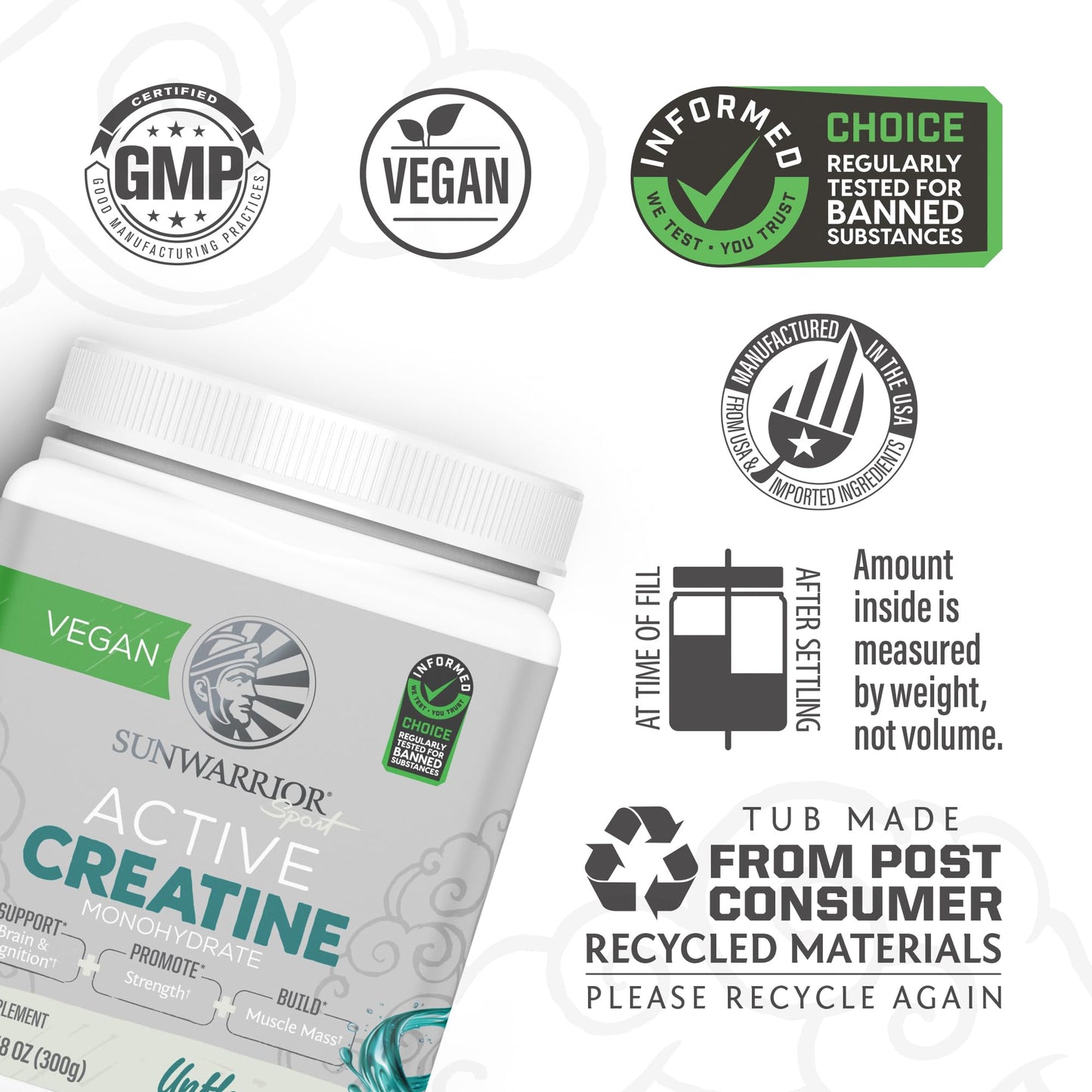 Sunwarrior Unflavored Creatine Monohydrate Powder & Organic Plant Based Protein Powder Bundle, Powder, 36.83