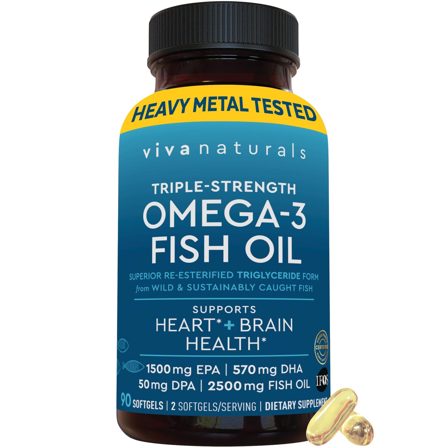 Viva Naturals Triple Strength Omega-3 Fish Oil Softgels, 90 Count