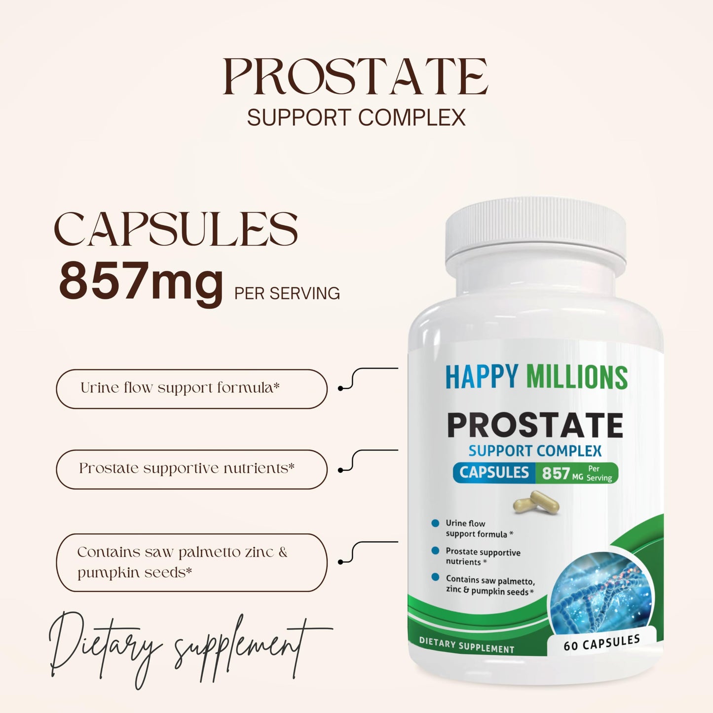 HAPPY MILLIONS Prostate Support Capsules 60 Count