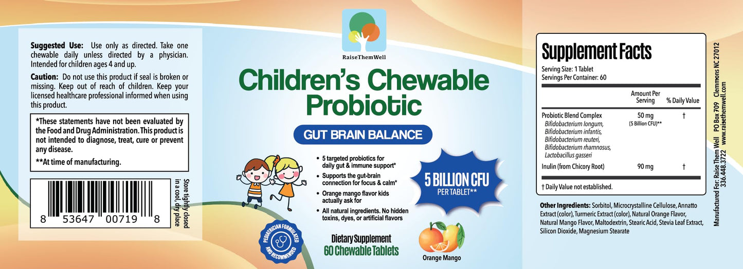Raise Them Well Children’s Probiotic Chewable Tablets for Kids, 60 Count