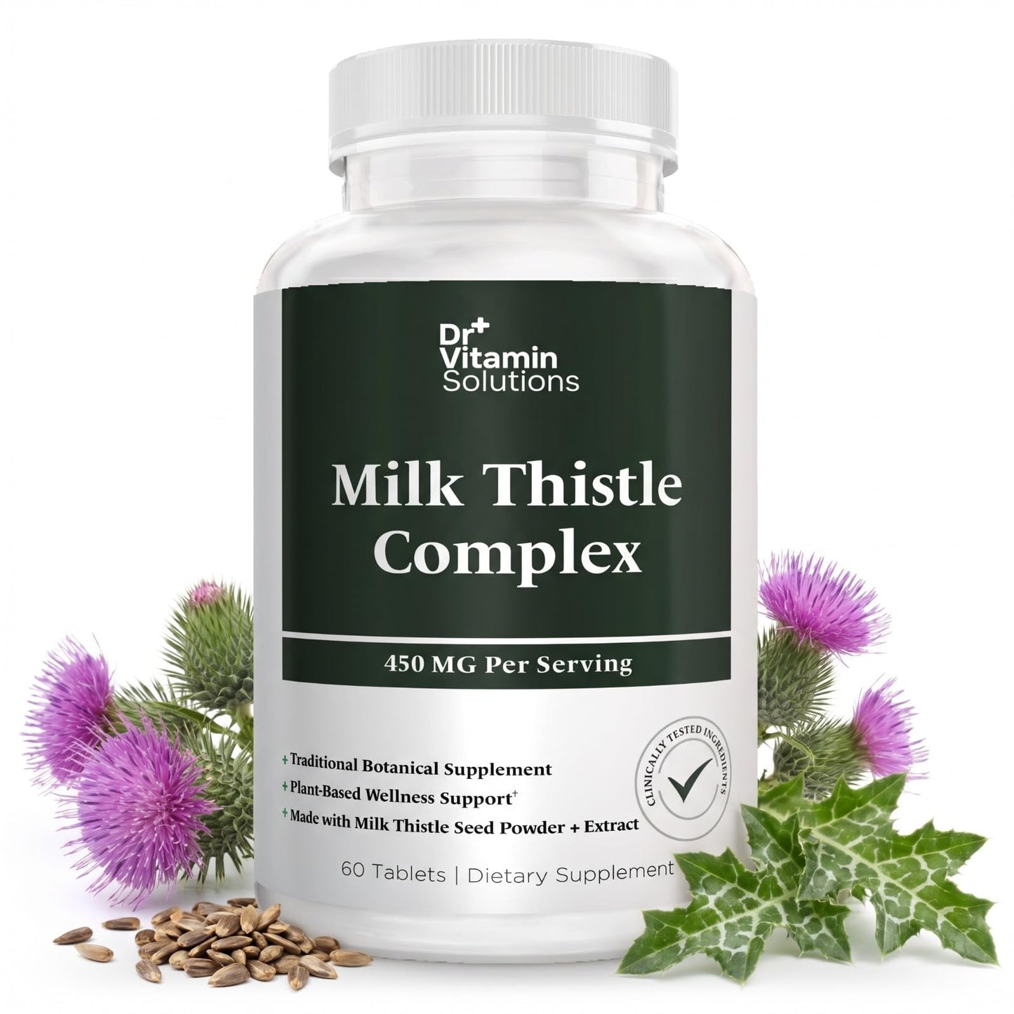 DR Vitamin Solutions Milk Thistle Complex 450 mg – 175 mg Standardized Milk Thistle Extract Plus 275 mg Milk Thistle Powder, Tablets, 60 Count