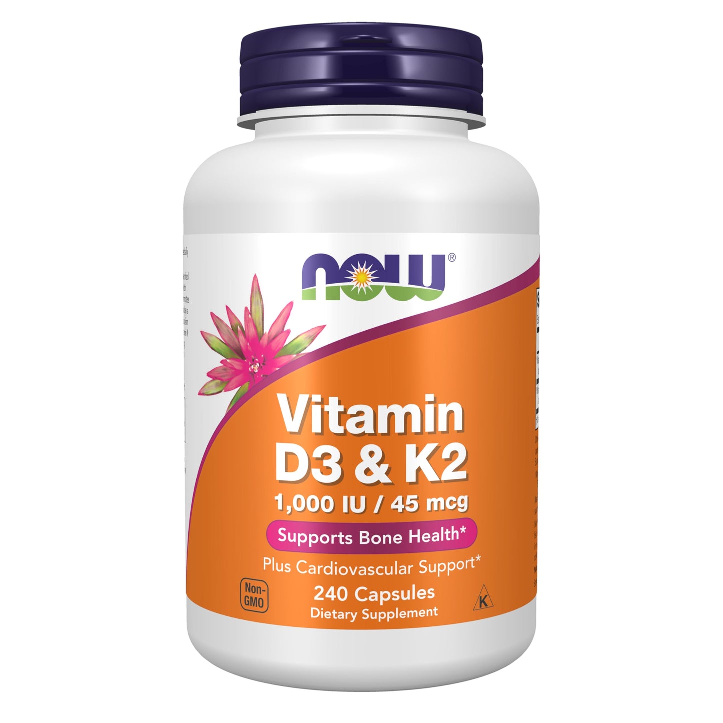 NOW Foods Vitamin D3 & K2 Capsules, 1,000 IU/45 mcg, 240 Count