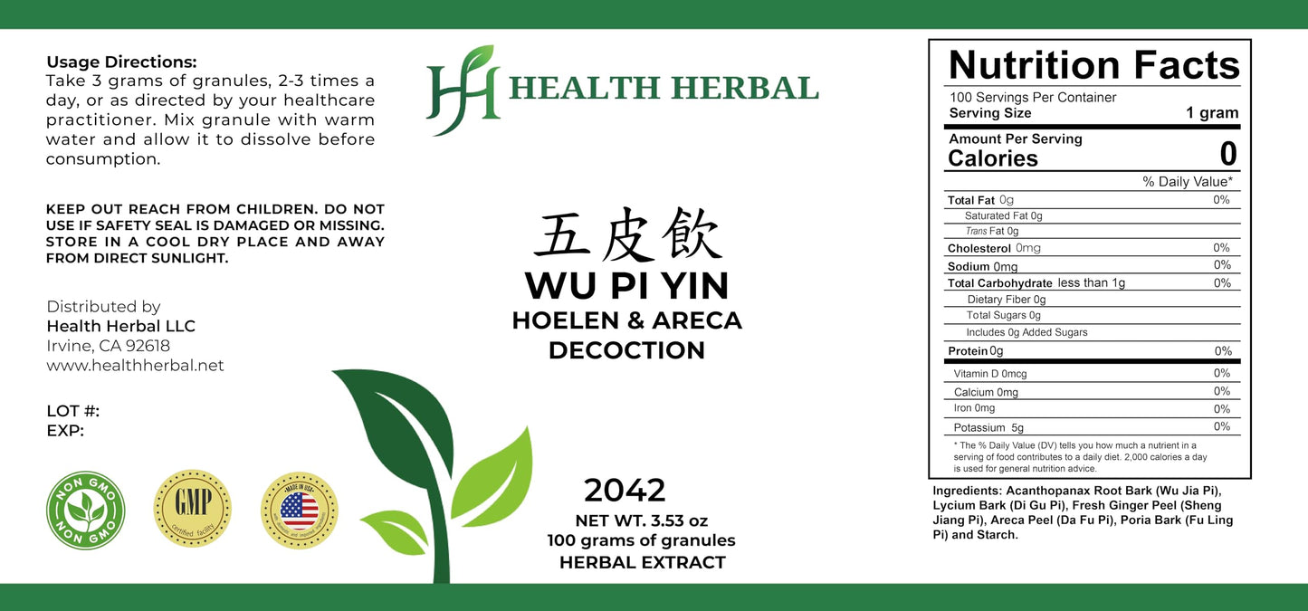 Health Herbal Wu Pi Yin/Hoelen & Areca Decoction Powder 3.53 Ounce