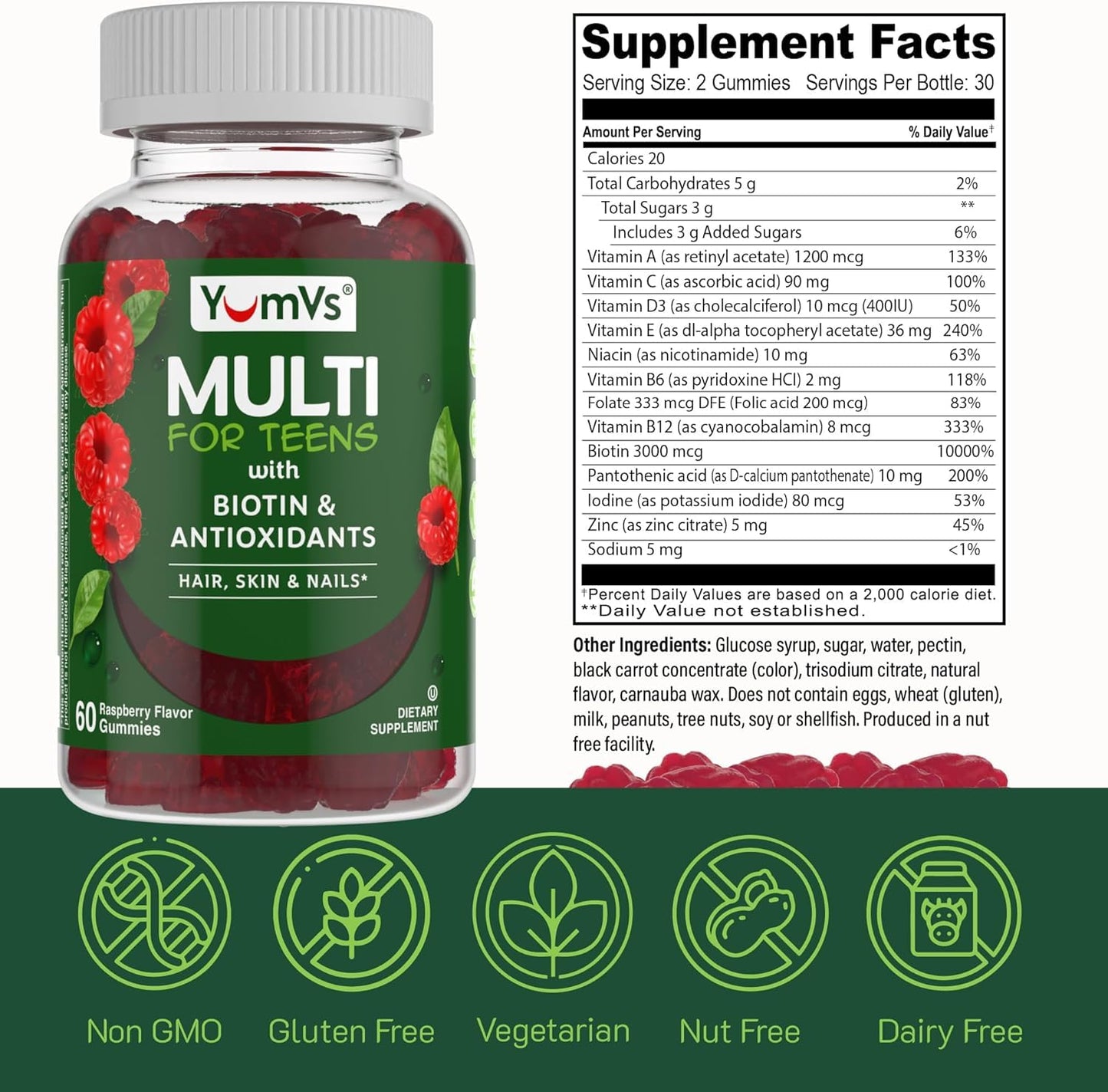 YUM-V'S Teen Multivitamin Gummies with Biotin and Antioxidants, 120 Gummies