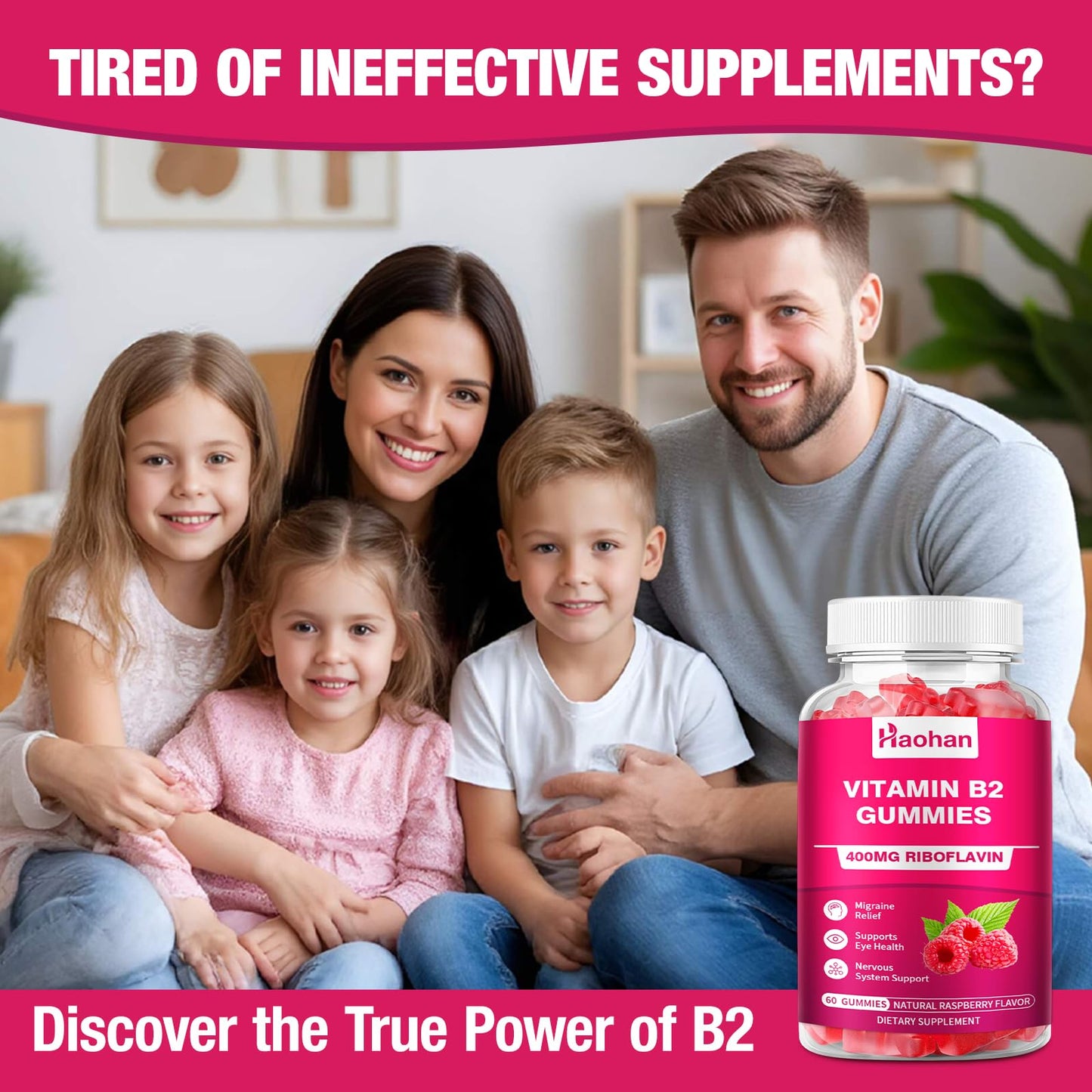 Haohan Vitamin B2 400mg with Magnesium Gummies, 60 Count