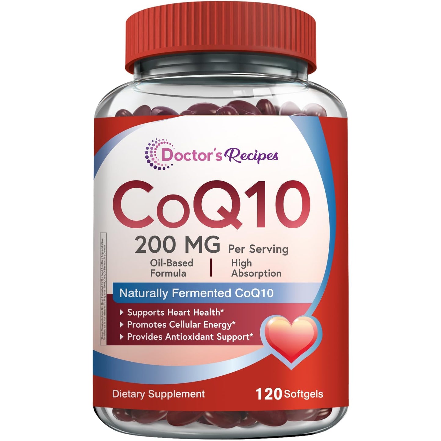 Doctor's Recipes CoQ10 200mg High Absorption Coenzyme Q10 Supplement with Olive Oil, 120 Softgels