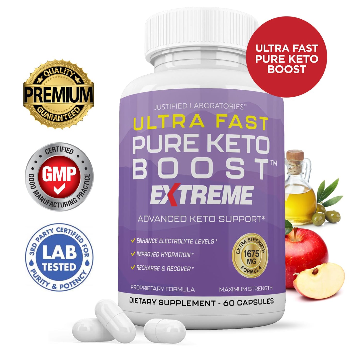 Justified Laboratories Ultra Fast Pure Keto Boost Extreme Keto Pills 1675MG Capsules, 180 Count