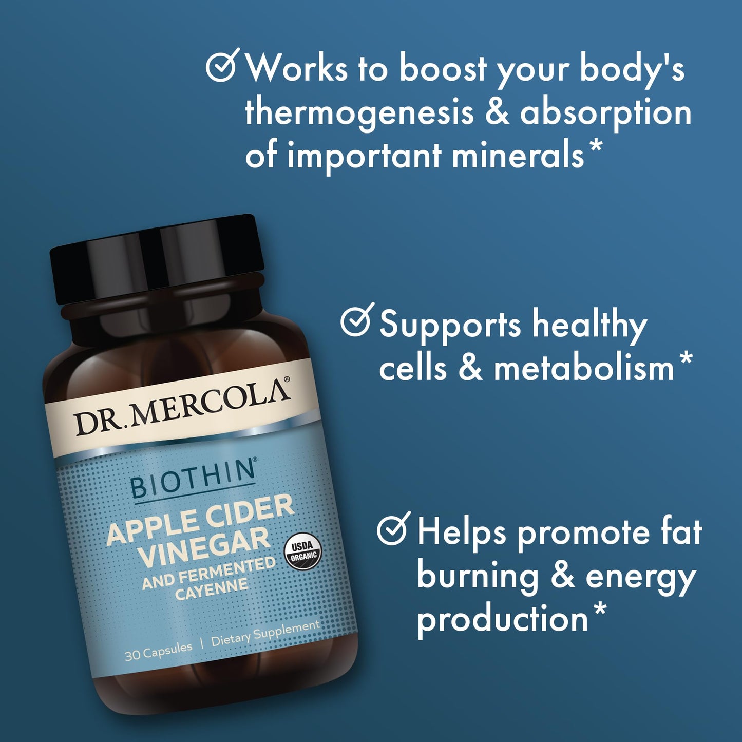Dr. Mercola Biothin Organic Apple Cider Vinegar & Fermented Cayenne, 30 Capsules