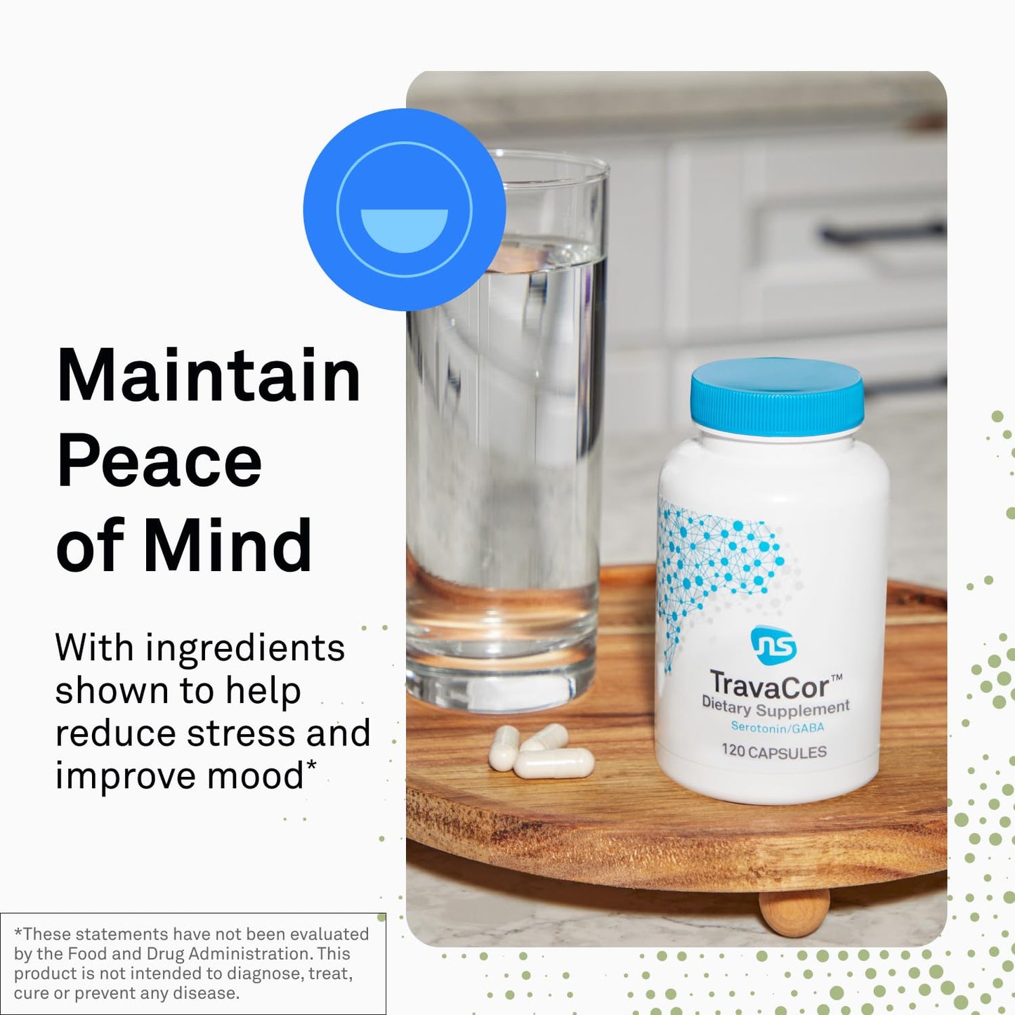 NeuroScience TravaCor Mood Support Supplement with L-Theanine, 5-HTP, and B Vitamins, 60 Capsules
