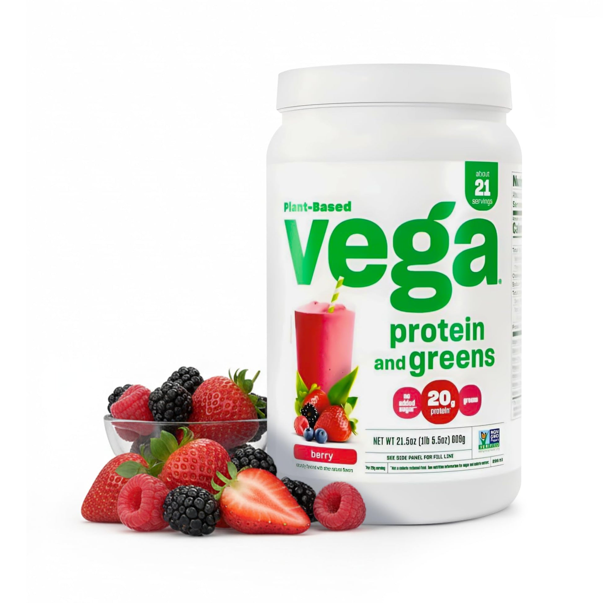 Vega Premium Protein + Supergreens Berry Powder, 21.5