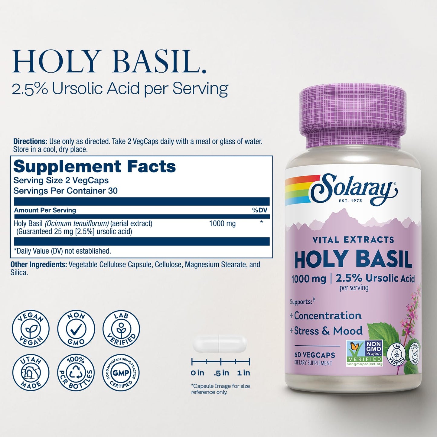 Solaray Holy Basil 1000 mg Capsule 60