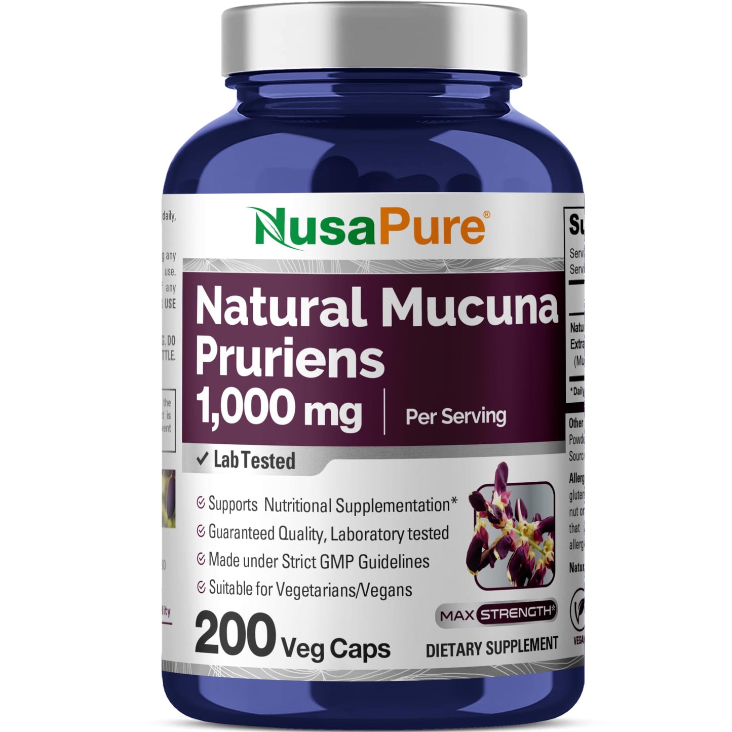 NusaPure Mucuna Pruriens 1000mg Capsules, 200 Count