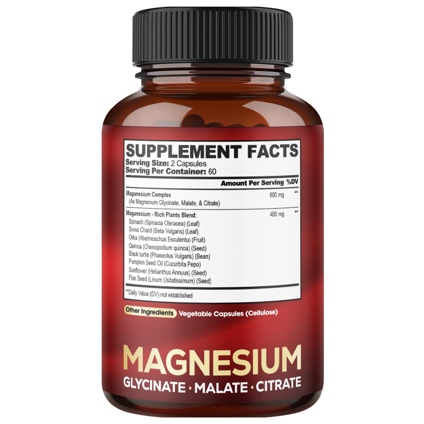 agobi Magnesium Triple Complex 600mg Magnesium Glycinate, Malate & Citrate - Added Spinach, Swiss Chard & Others - Support Calm, Restful Mood & Muscle Cramp 120 Capsules
