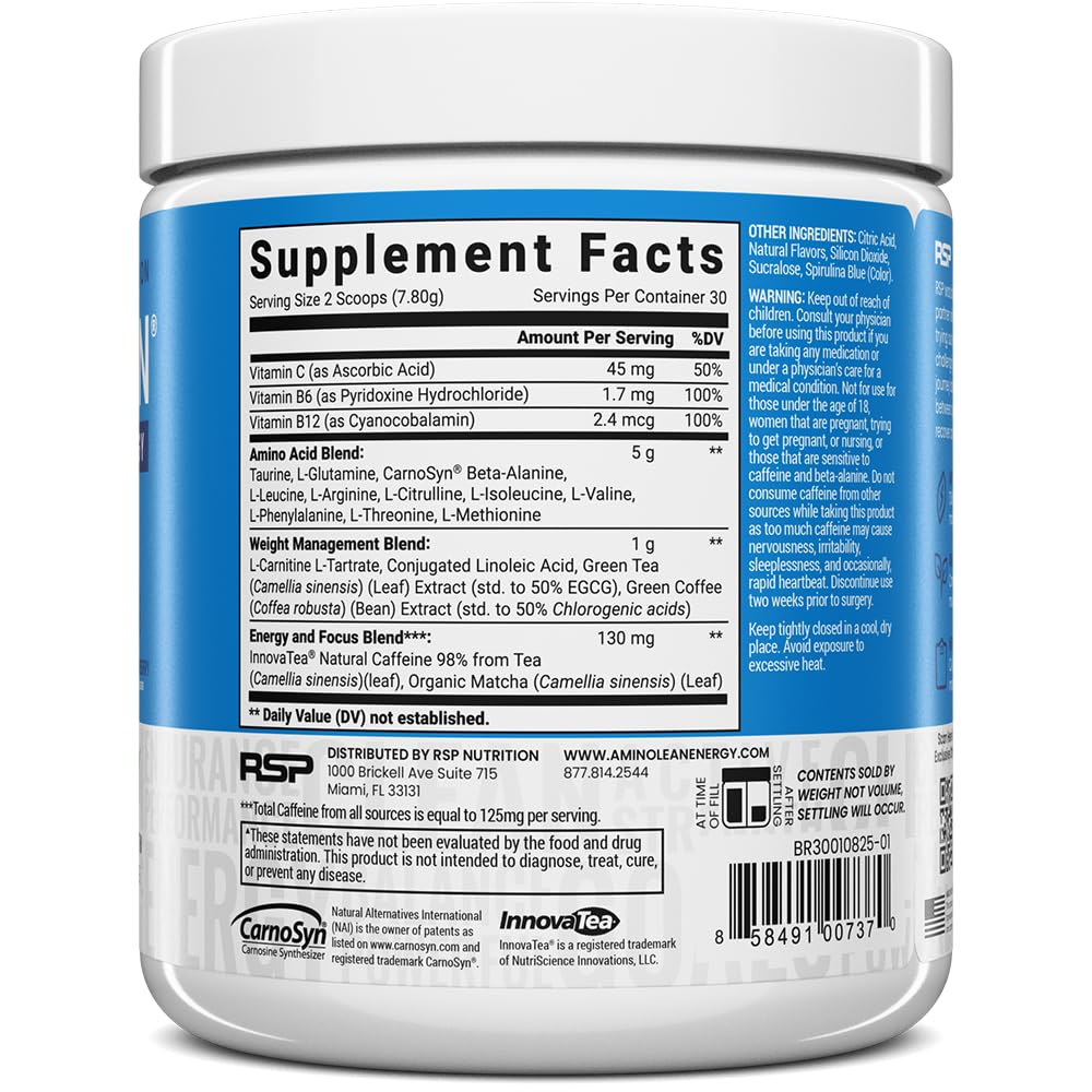 RSP Nutrition AminoLean Pre Workout Powder, 30 Servings