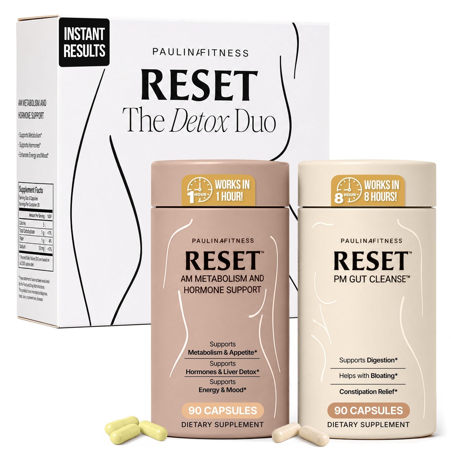 Paulina FITNESS Reset Detox Duo AM + PM Weight Loss Support Bundle 180 Capsules