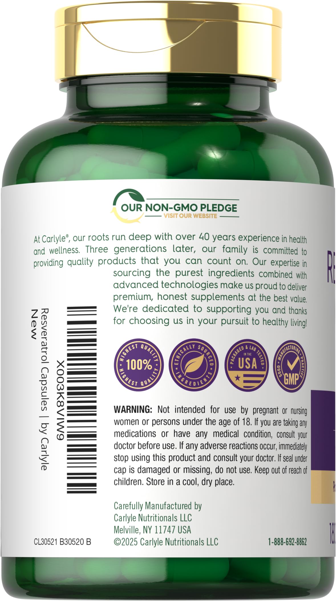 Carlyle Resveratrol Complex Capsules, 180 Count