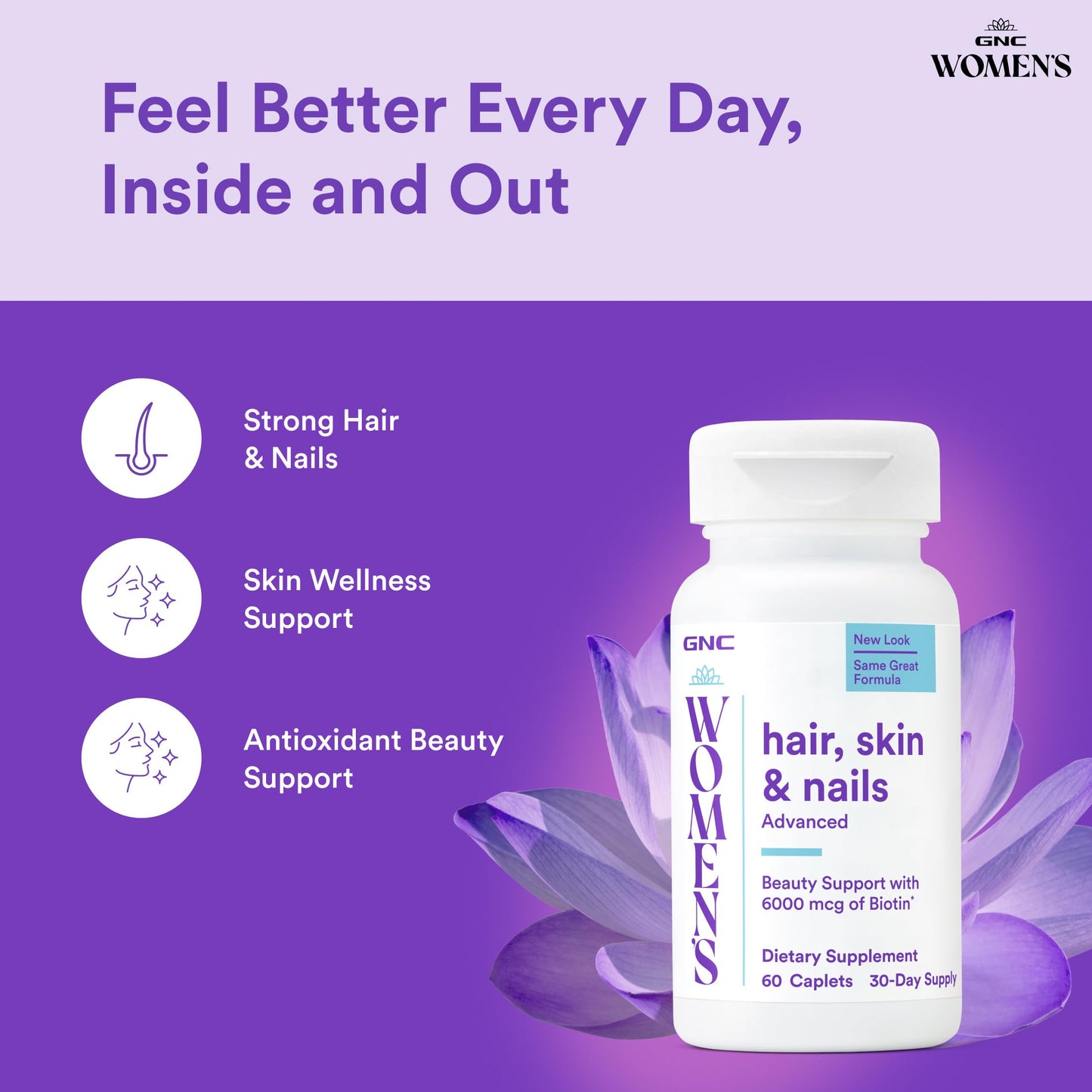 GNC Women's Hair, Skin & Nails Nutrient Rich Caplets, 60 Count