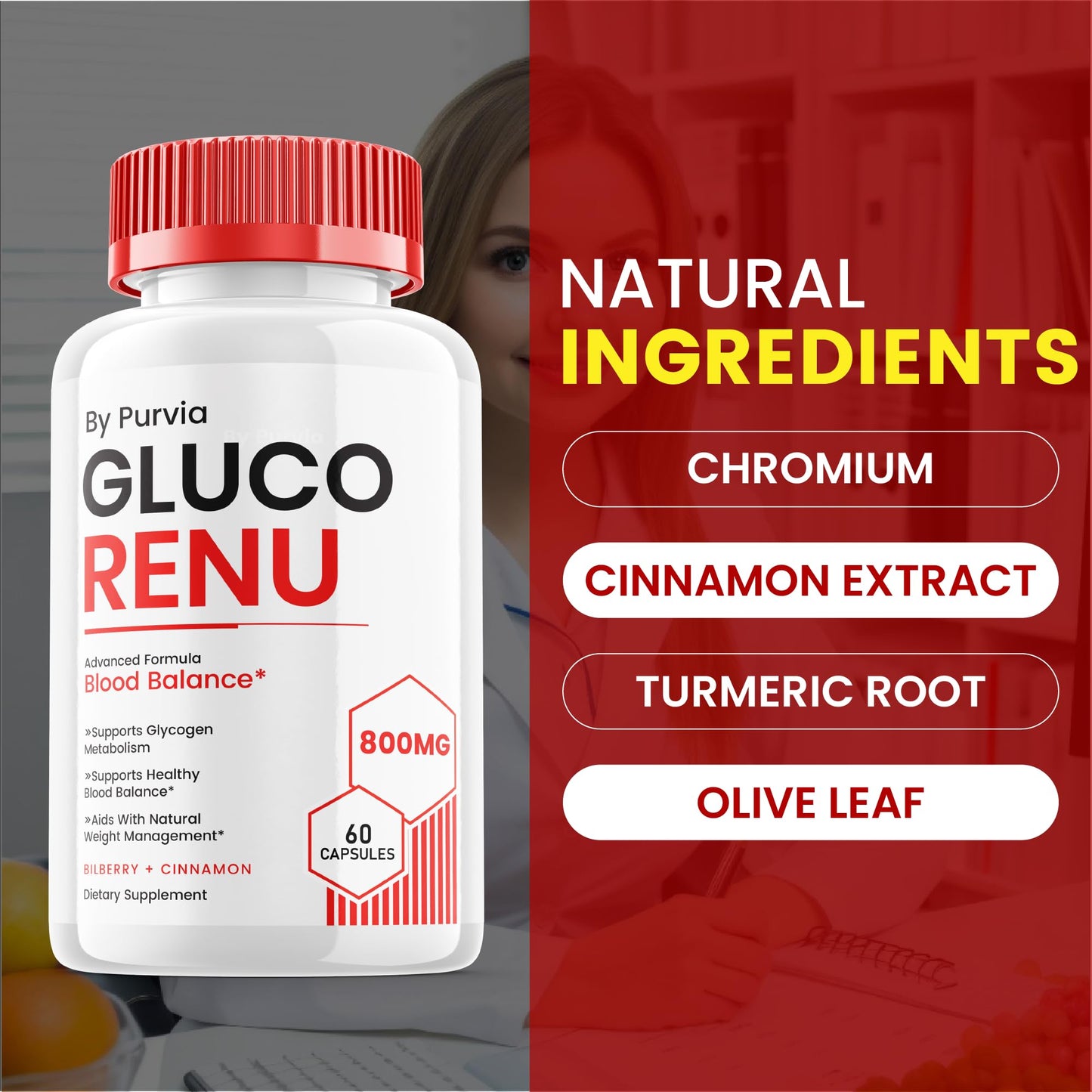 Purvia Gluco Renu Capsules, 60 Count