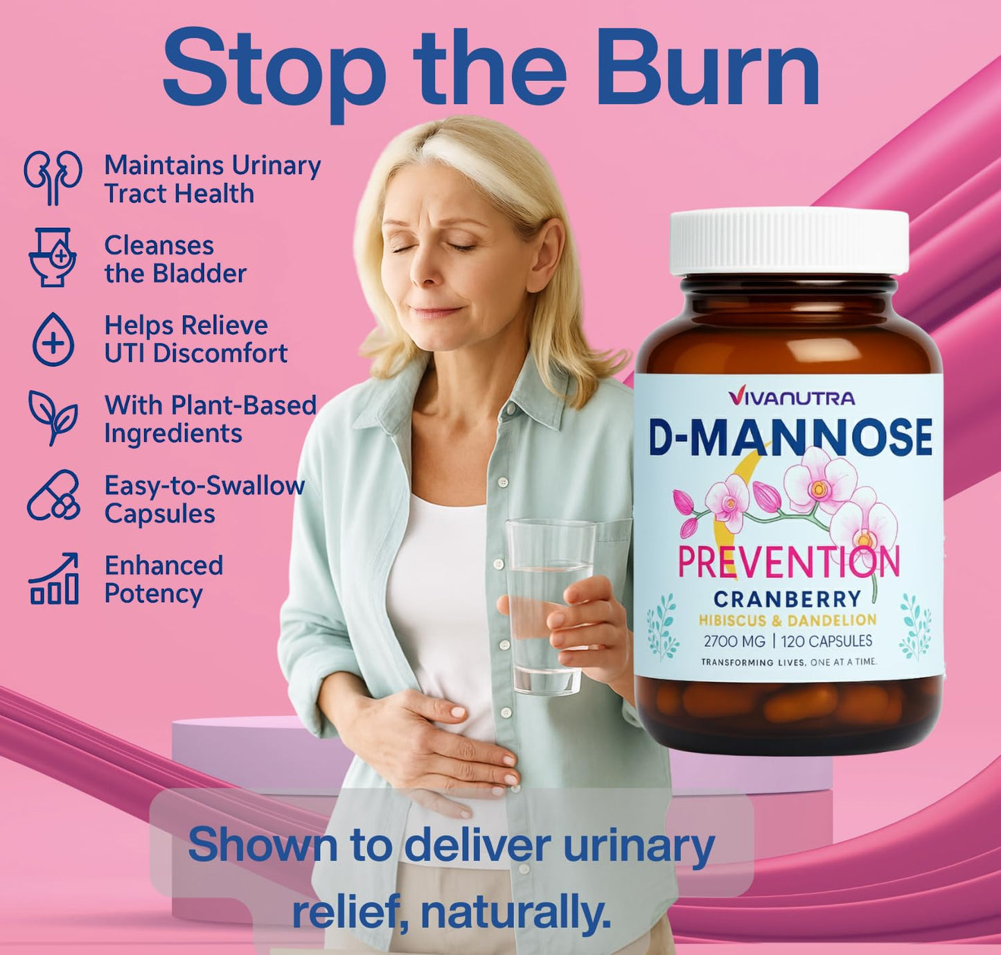 VIVANUTRA Cranberry Pills for Women with D-Mannose Capsules 120