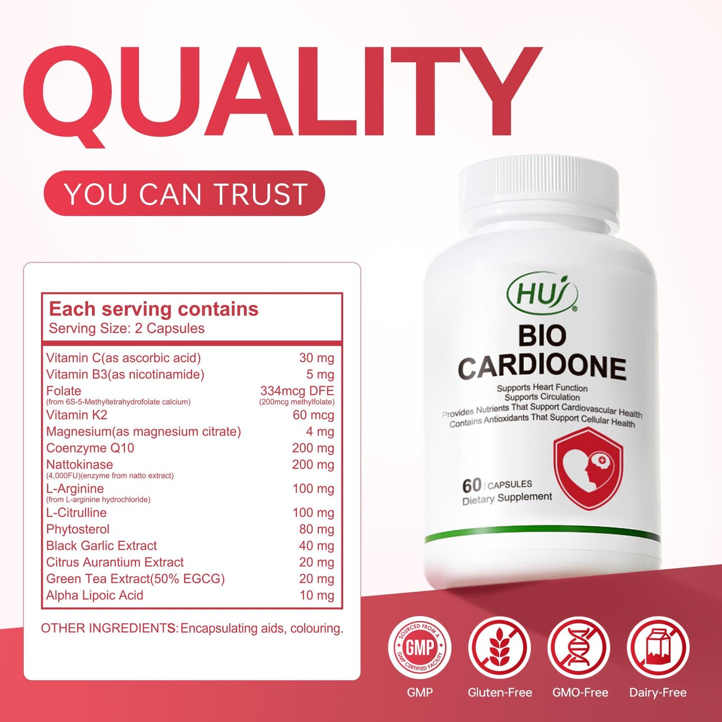 HUJ BIO CARDIOONE - 14 in 1 Formula with Nattokinase, L-Arginine, L-Citrulline & Black Garlic Extract - Vascular Health, Circulation and Blood Flow Support 60 Capsules