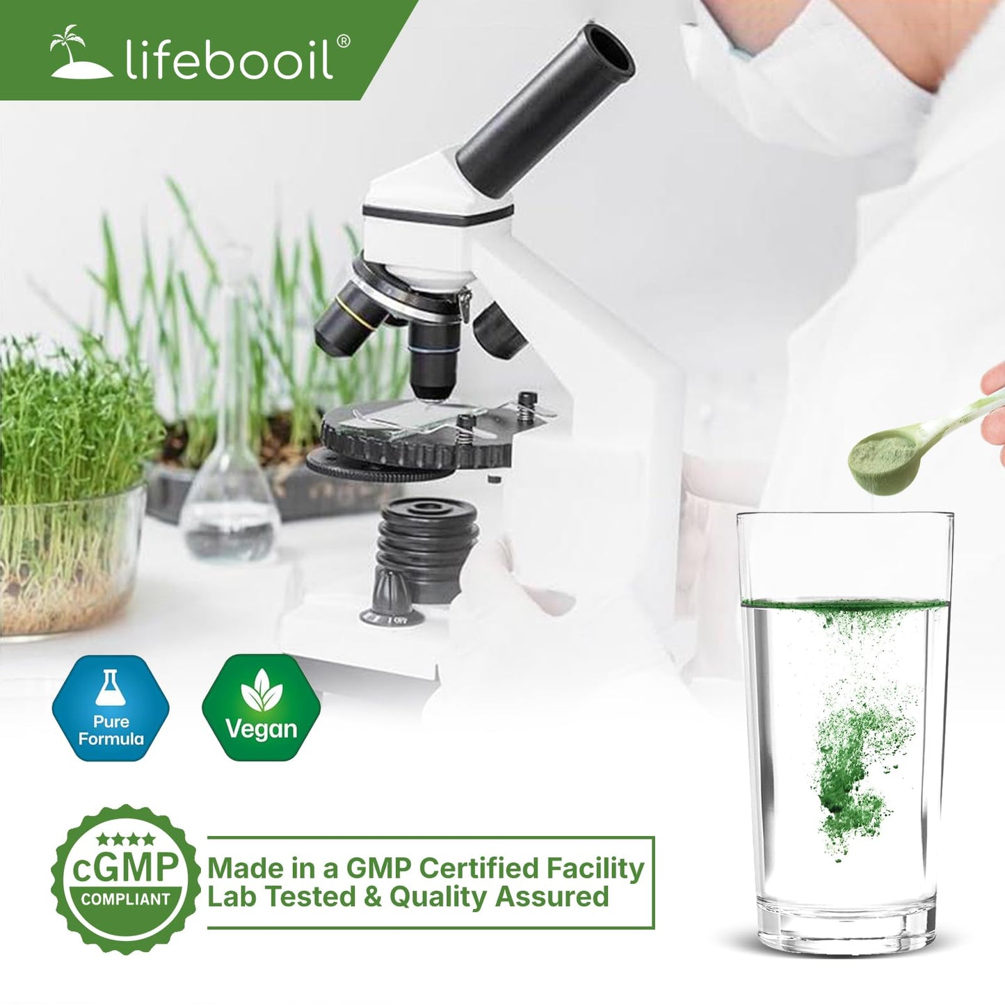 Lifebooil Chlorophyll Powder, 3.17 Ounce, 120mg Clorofila for Drinking – Supports Alkalization, Gut Health & Clean Energy – 30 Servings (Crisp Apple)