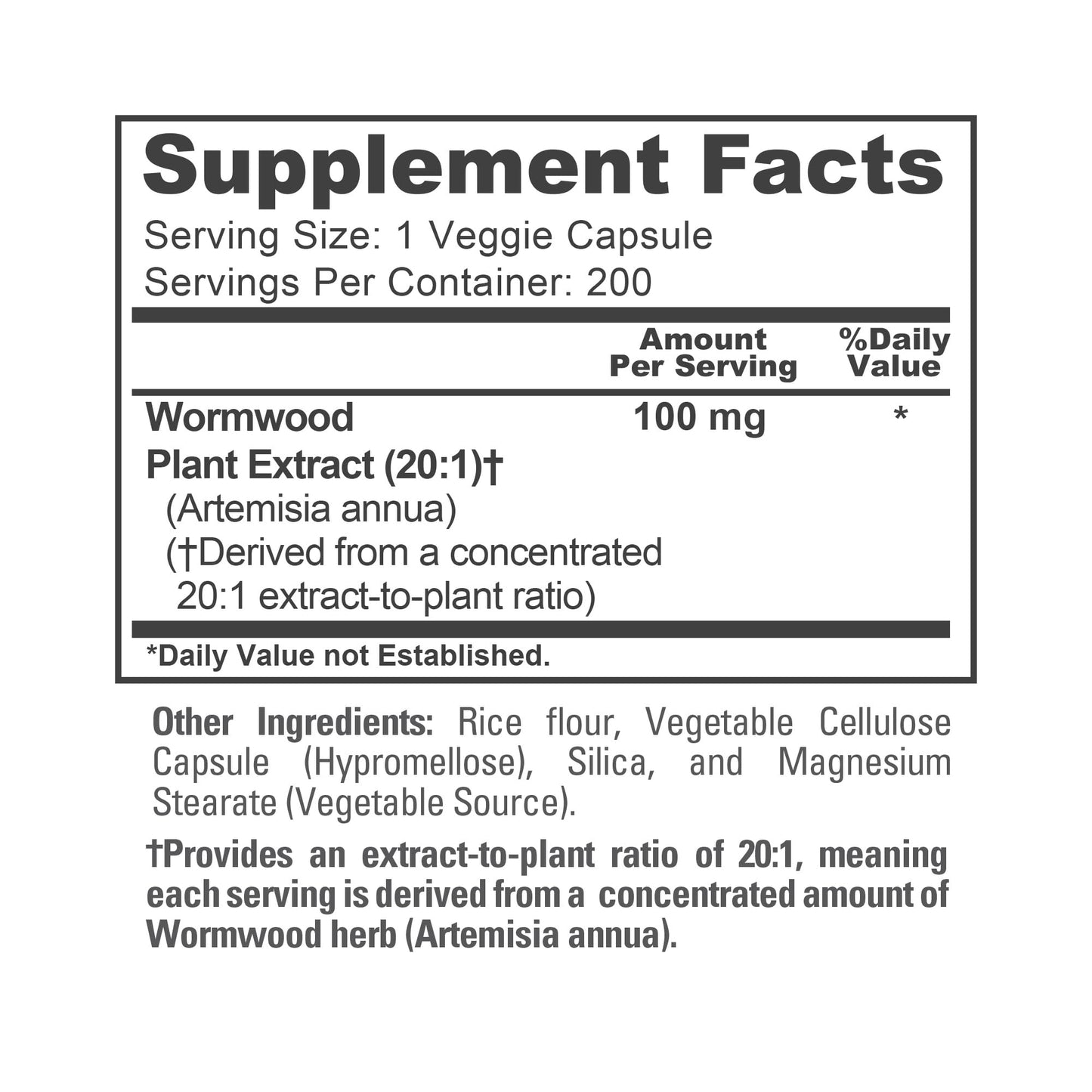 NusaPure Wormwood Capsules 100 mg, 200 Count