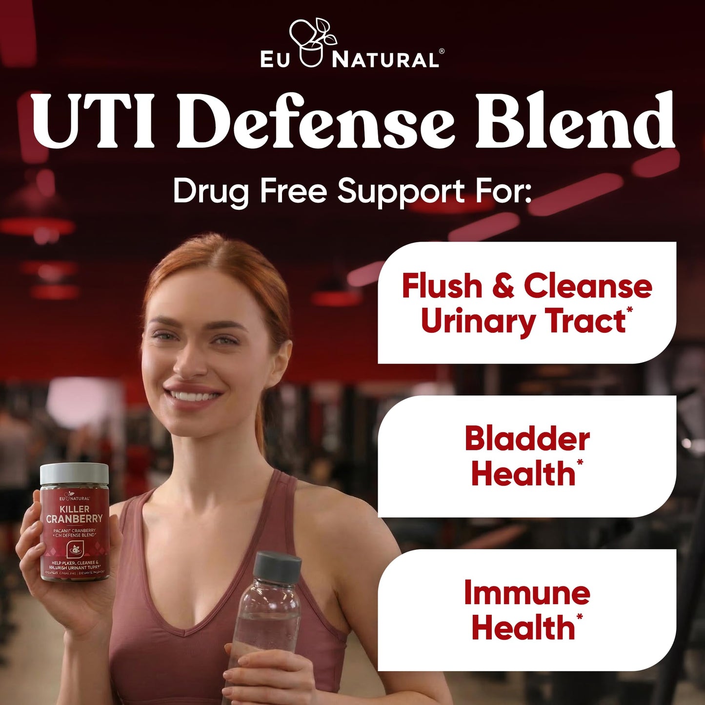 Eu Natural 10-In-1 Killer Cranberry Pills for Women - UTI Defense Blend with Pacran Cranberry - 10 Ingredient Urinary Tract Supplement - Turmeric, Milk Thistle, Dandelion, Ginger & More, 60 Capsules