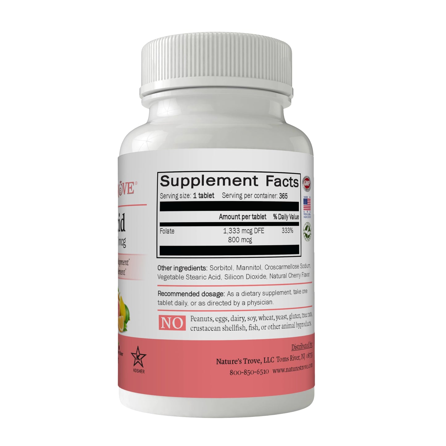 Nature's Trove Folic Acid 800 mcg (B9 Vitamin) 365 Tablets