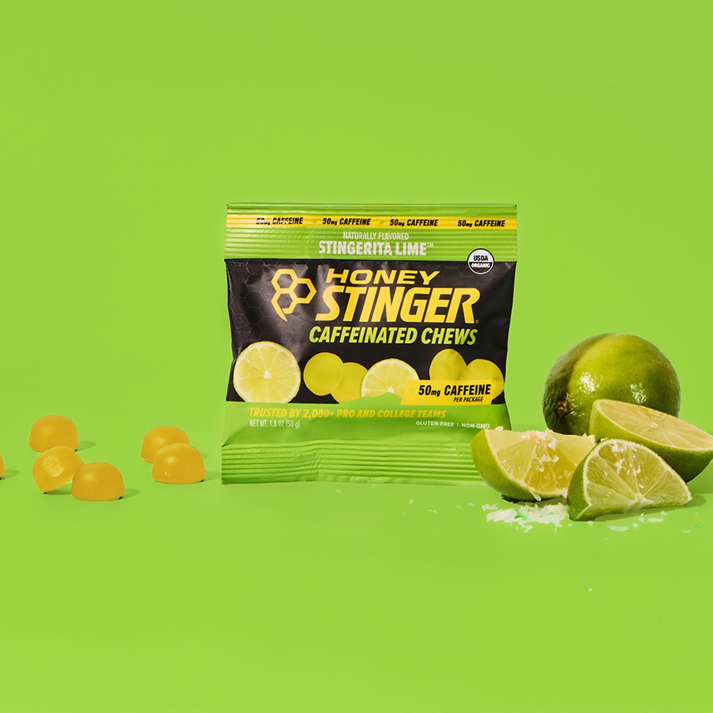 Honey Stinger Stingerita Lime Caffeinated Energy Chew, Chewable, 12 Pack