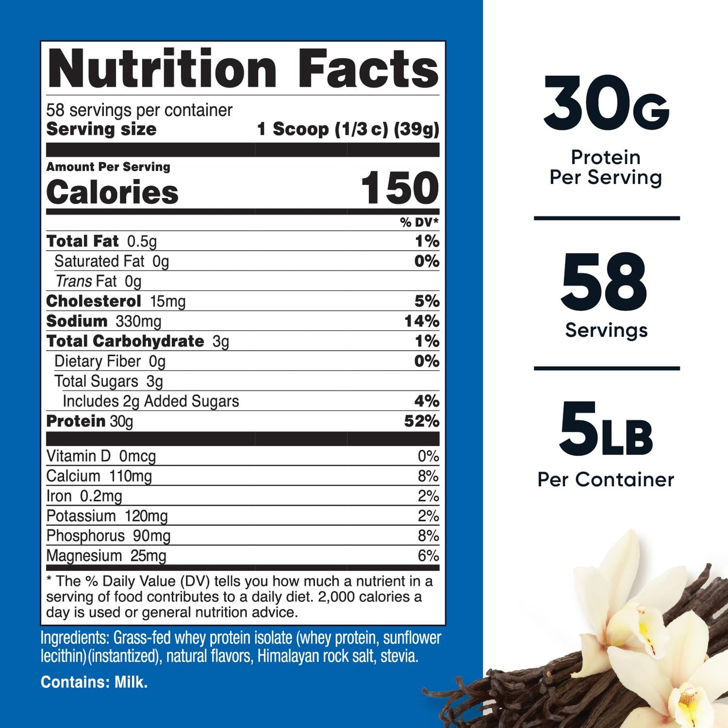 Nutricost Grass-Fed Whey Protein Isolate Powder (Vanilla) 80