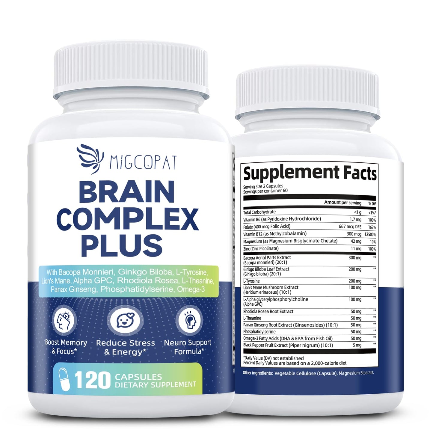 Migcopat Brain Supplements for Memory and Focus Capsule 120 Count
