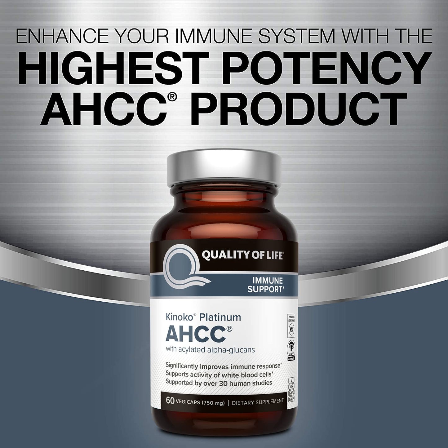 Quality of Life AHCC Kinoko Platinum 750 mg Capsules 120