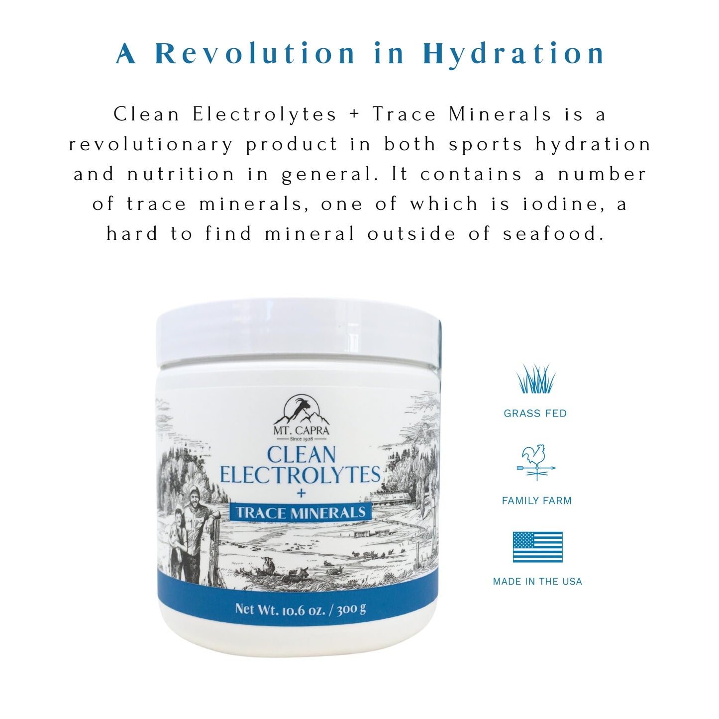 Mt Capra Clean Electrolytes + Trace Minerals Powder 10.6 oz