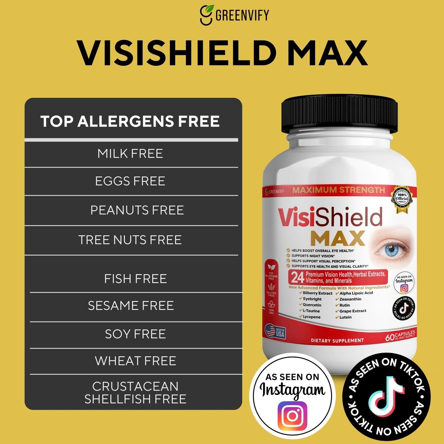 GREENVIFY VisiShield Max Eye Health Supplement Capsule, 60 Capsules